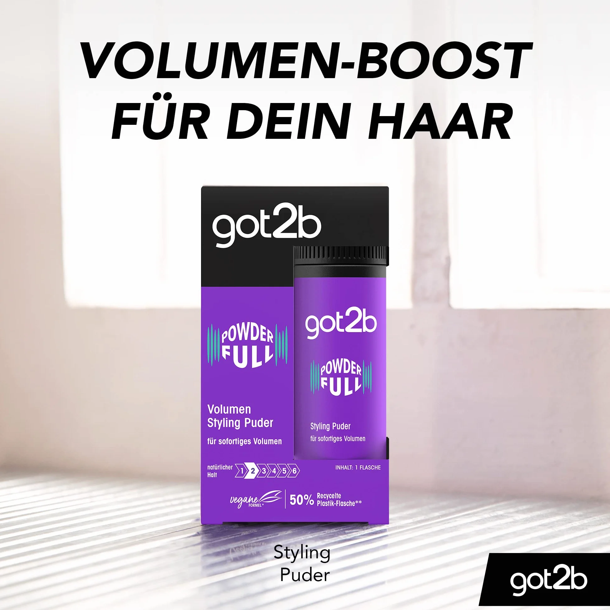 got2b Puder do stylizacji Powderfull (10 g), puder do włosów nadaje natychmiastową objętość bezpośrednio na nasadce, puder objętościowy z lekką formułą dla naturalnie wyglądającego utrwalenia, 2 x 10