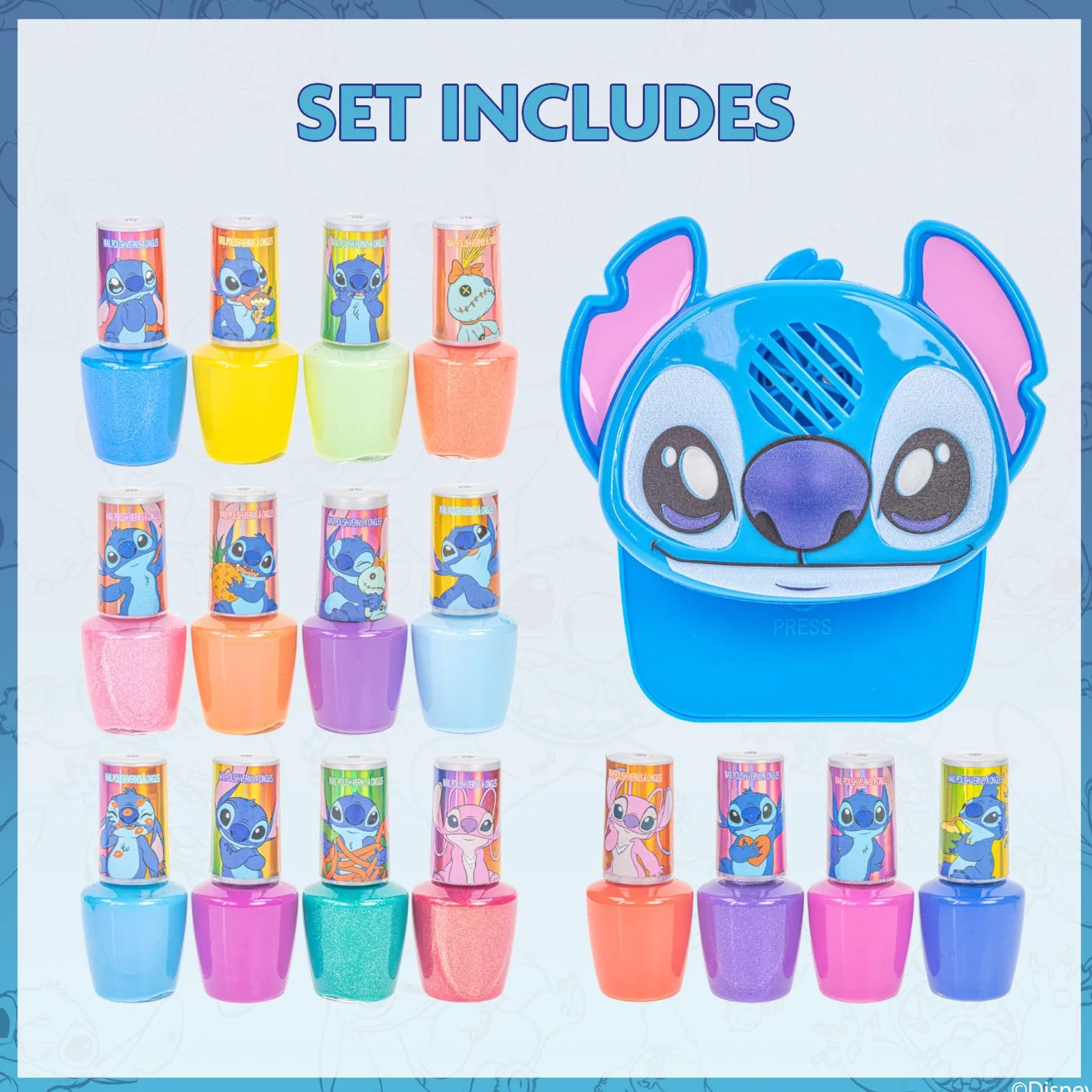 Stitch Lakier Wodny 16 szt z Suszarką do Paznokci Brokat