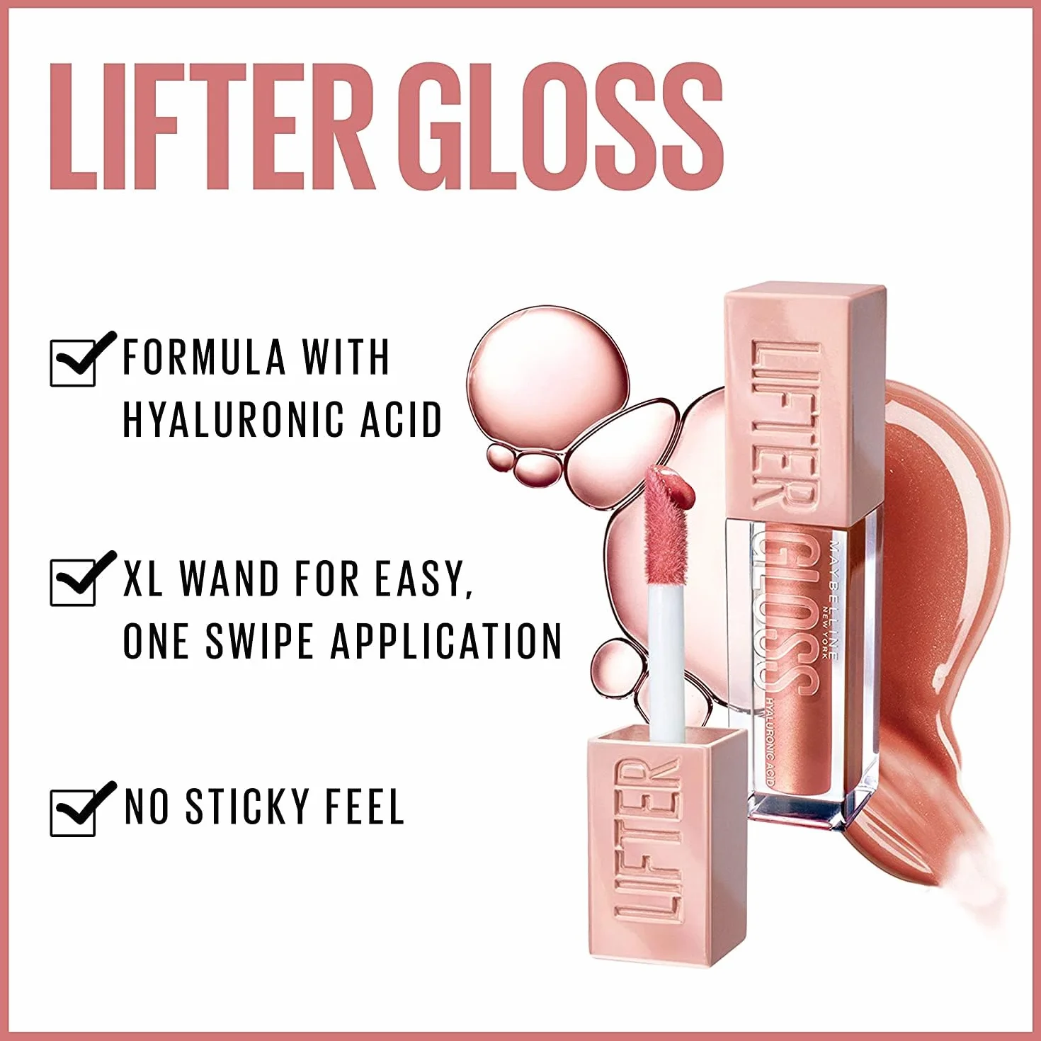 Maybelline New York Lifter Gloss błyszczyk do ust wyjątkowy blask, formuła z kwasem hialuronowym i witaminą E, wygodna aplikacja, 005 Petal, 5 ml
