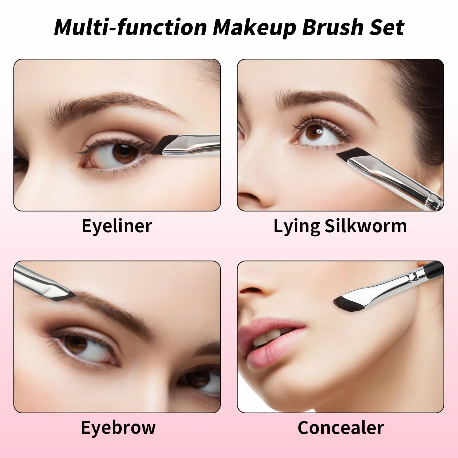Zestaw pędzli do eyelinera, 3 szt. pędzelków sierpowatych do eyelinera, ultracienkich kątowych pędzli do eyelinera, korektora do brwi, konturówki do oczu, narzędzie kosmetyczne do pudru, żelu, kremu,