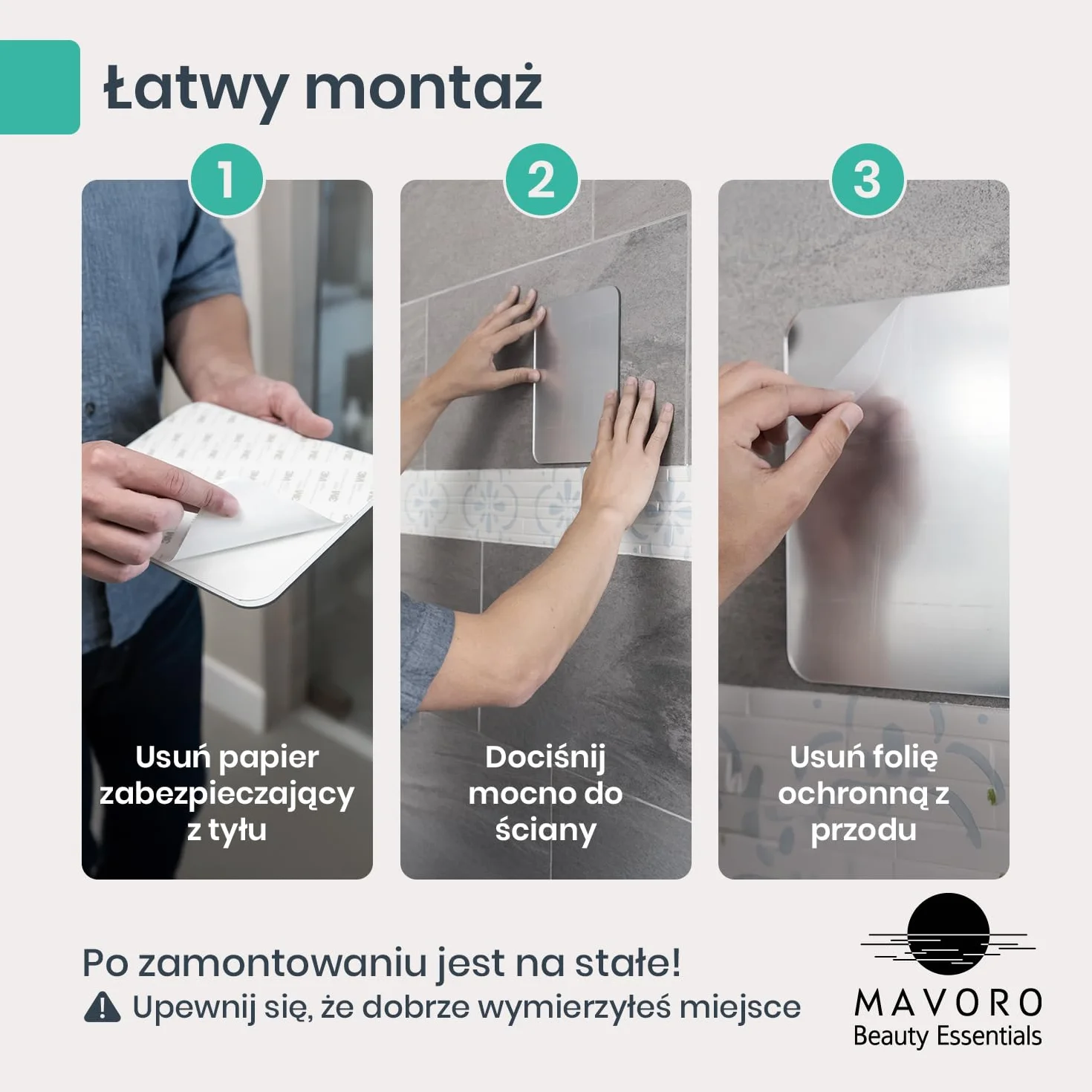 Mavoro Shaving Mirror for Shower - 3M Adhesive Acrylic Mirror 17.5x22.5cm Unbreakable Less Fogging Frameless