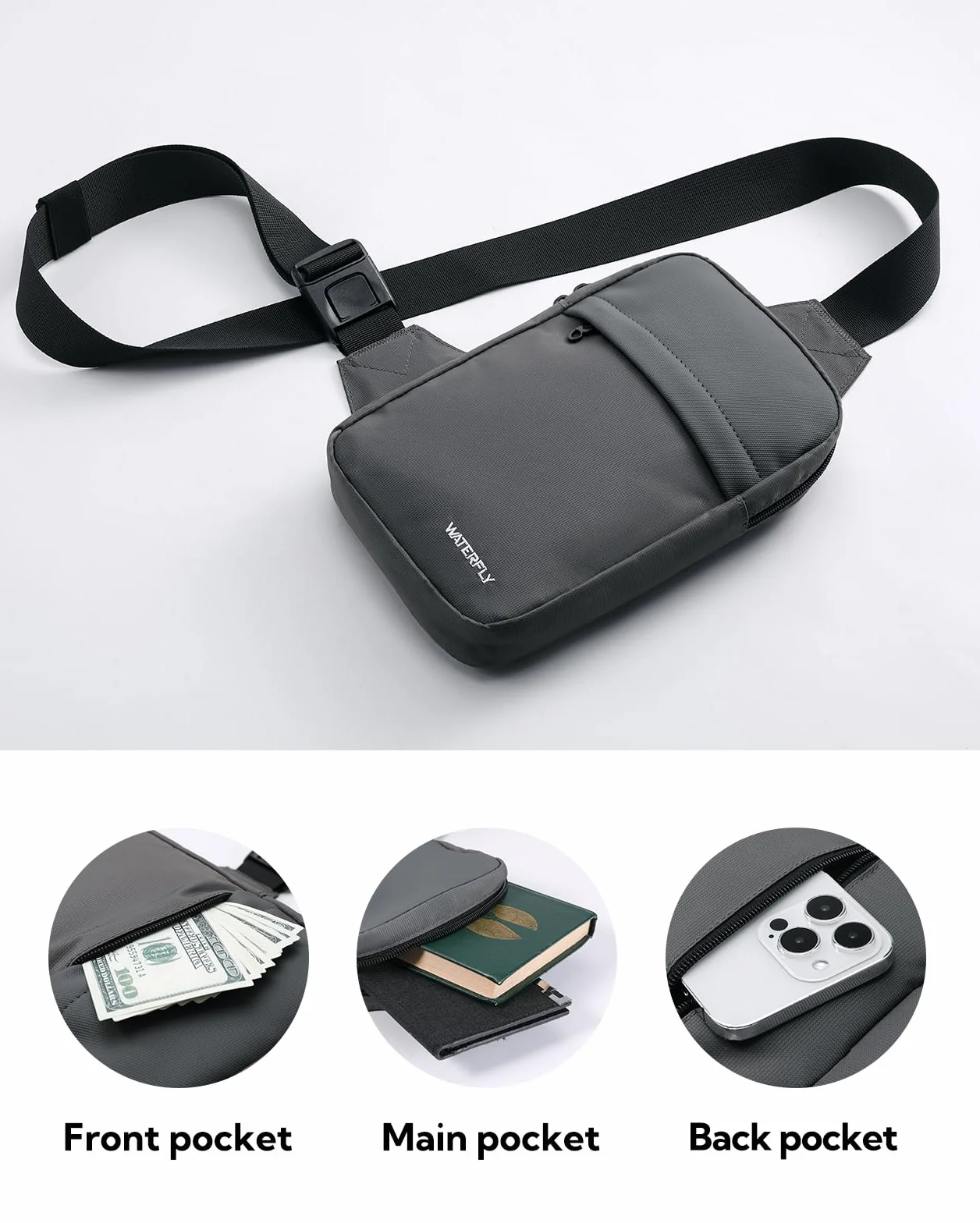 Waterfly Torba crossbody na klatkę piersiową: mała torba na ramię torba crossover torba na ramię do pracy w podróży kobiety mężczyźni