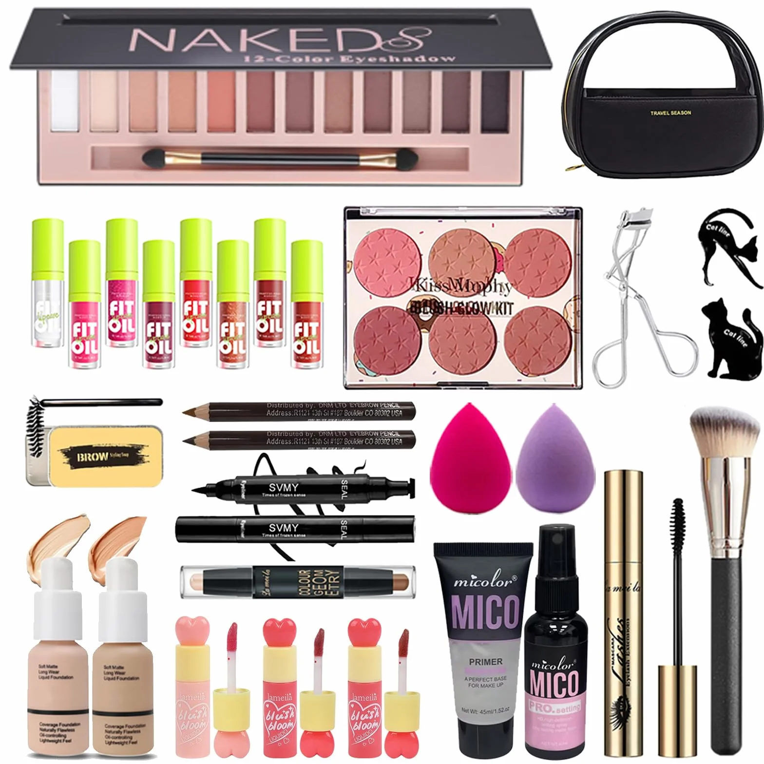 Kompletny zestaw do makijażu dla kobiet i początkujących, cień do powiek, podkład, szminka, eyeliner, tusz do rzęs, mydło do brwi, zestaw upominkowy dla kobiet i nastolatek