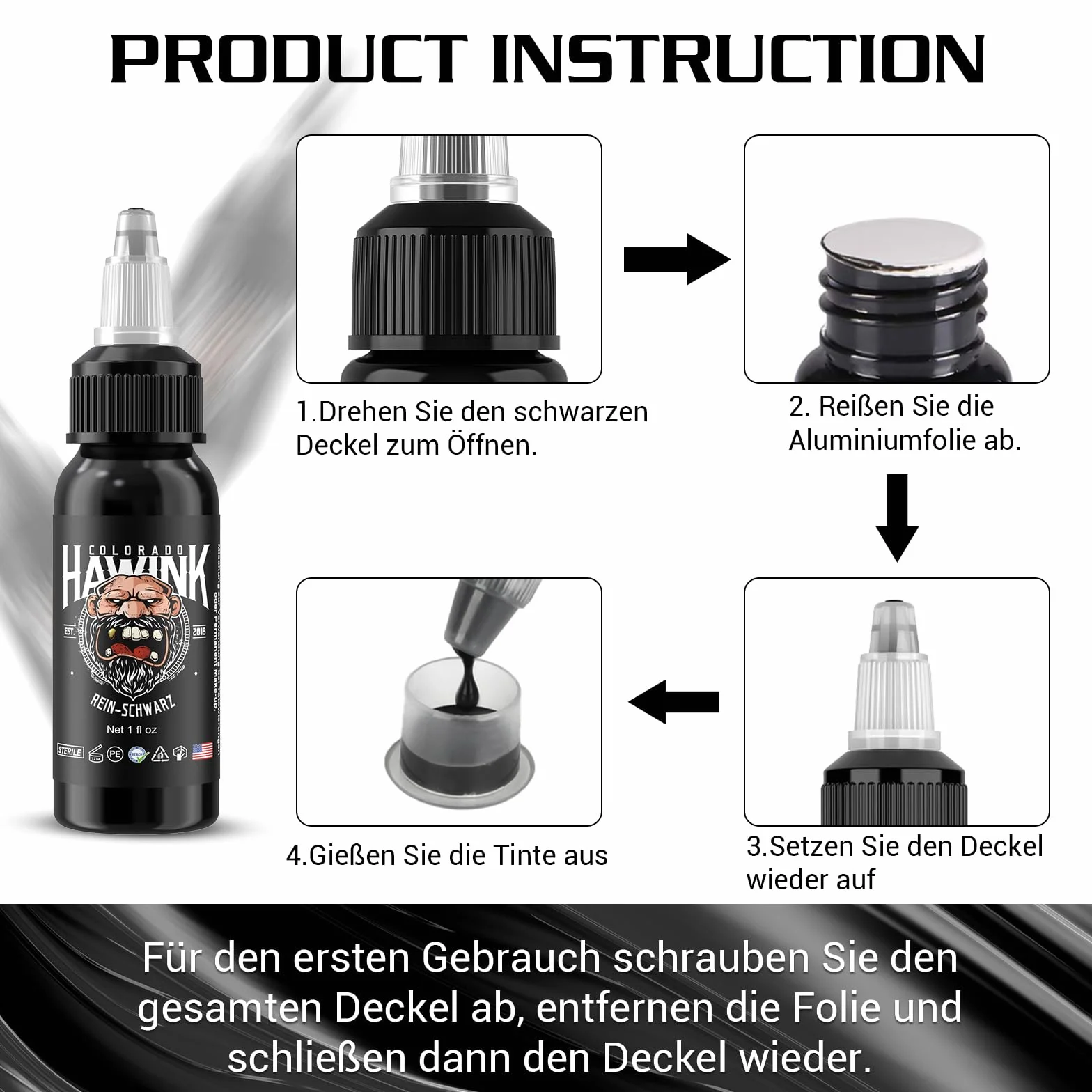 HAWINK Profesjonalna farba do tatuażu Black Tattoo Ink Czysta czerń 1 butelka 30 ml TI203DE-30-001