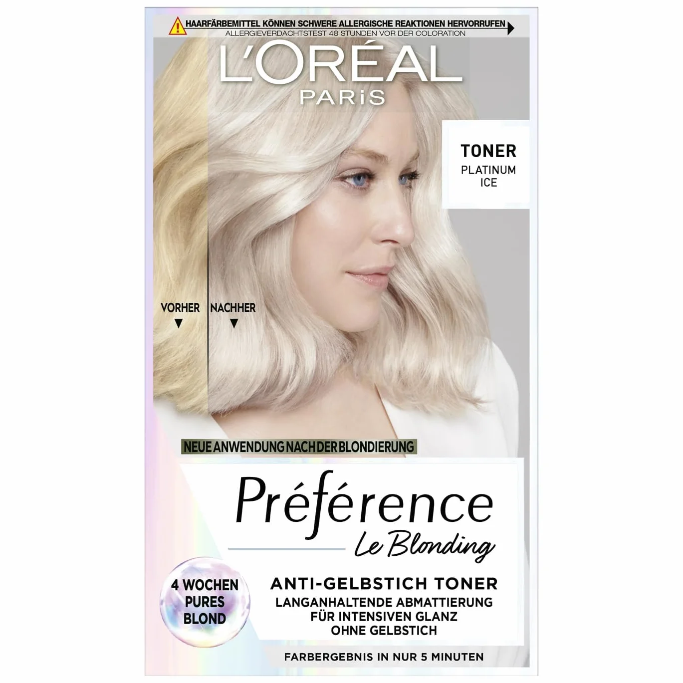 L'Oréal Paris Toner do włosów, przeciw żółknięciu dla chłodnego blondu i intensywnego połysku, Bez amoniaku, Préférence Le Blonding, Platinum Ice