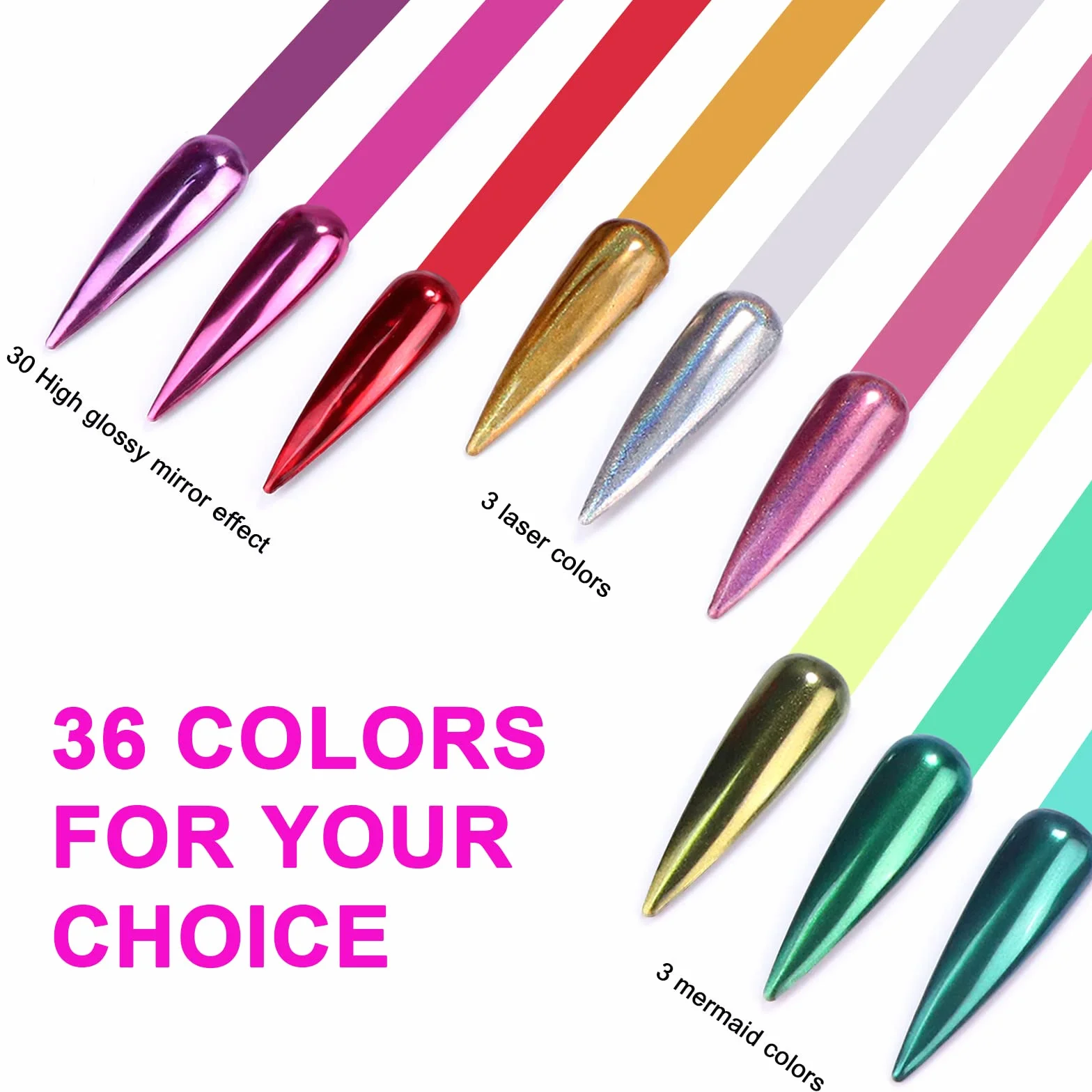 Saviland Chrome Nail Powder Set 36 Kolorów Chromowanego Pudru Do Paznokci Z Efektem Lustra Laser