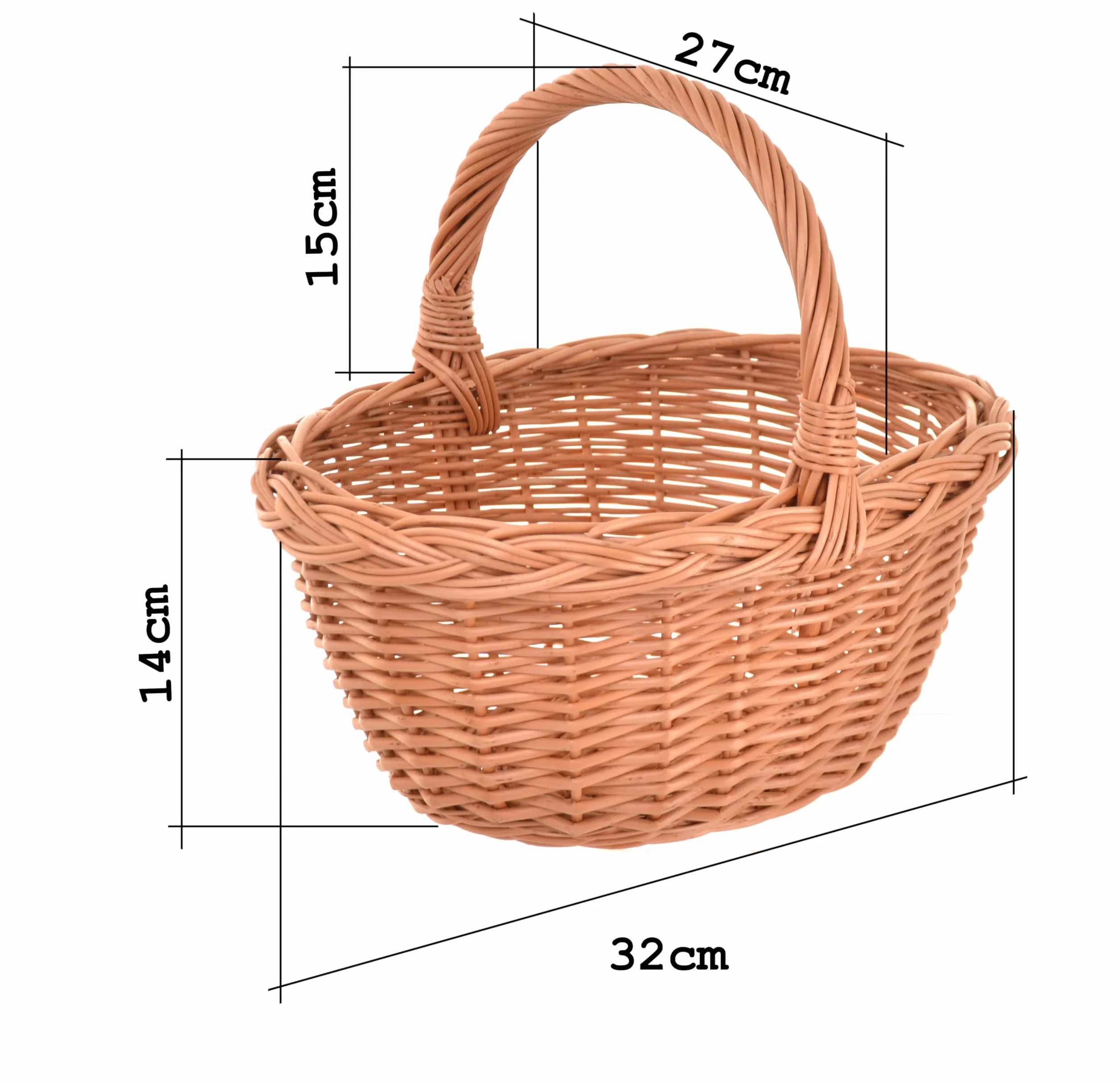 Wiklinowy kosz z uchwytem 32 cm | Wiklinowy kosz na zakupy – kosz do kuchni i prezentów – mały kosz prezentowy pusty, kosz na chleb, koszyk do przenoszenia z wikliny dla dzieci i dorosłych