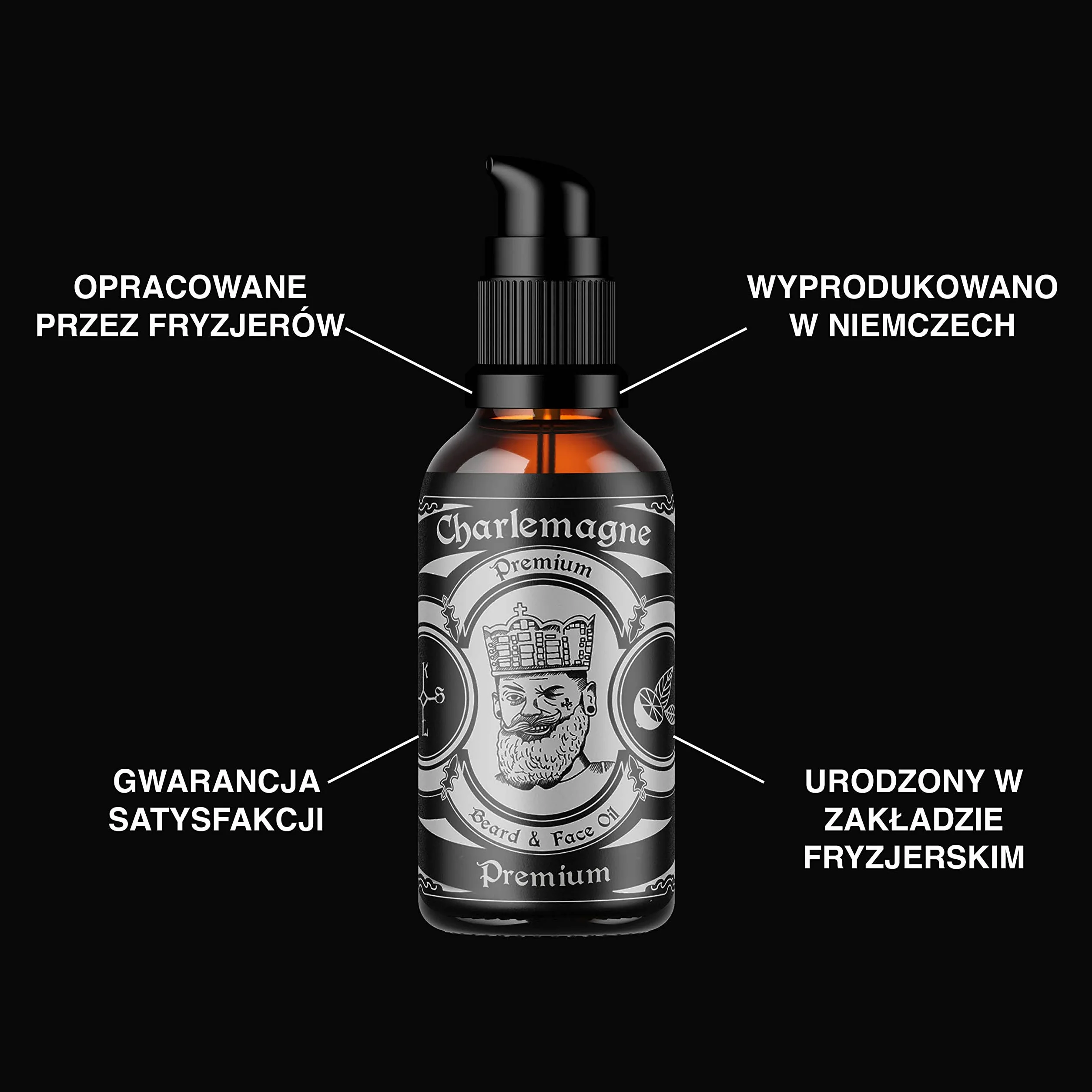 Olejek do brody Charlemagne - 100% wegański wyprodukowany w Niemczech, (Leather Scent) naturalny do pielęgnacji, stymuluje wzrost - Wegański Beard Oil