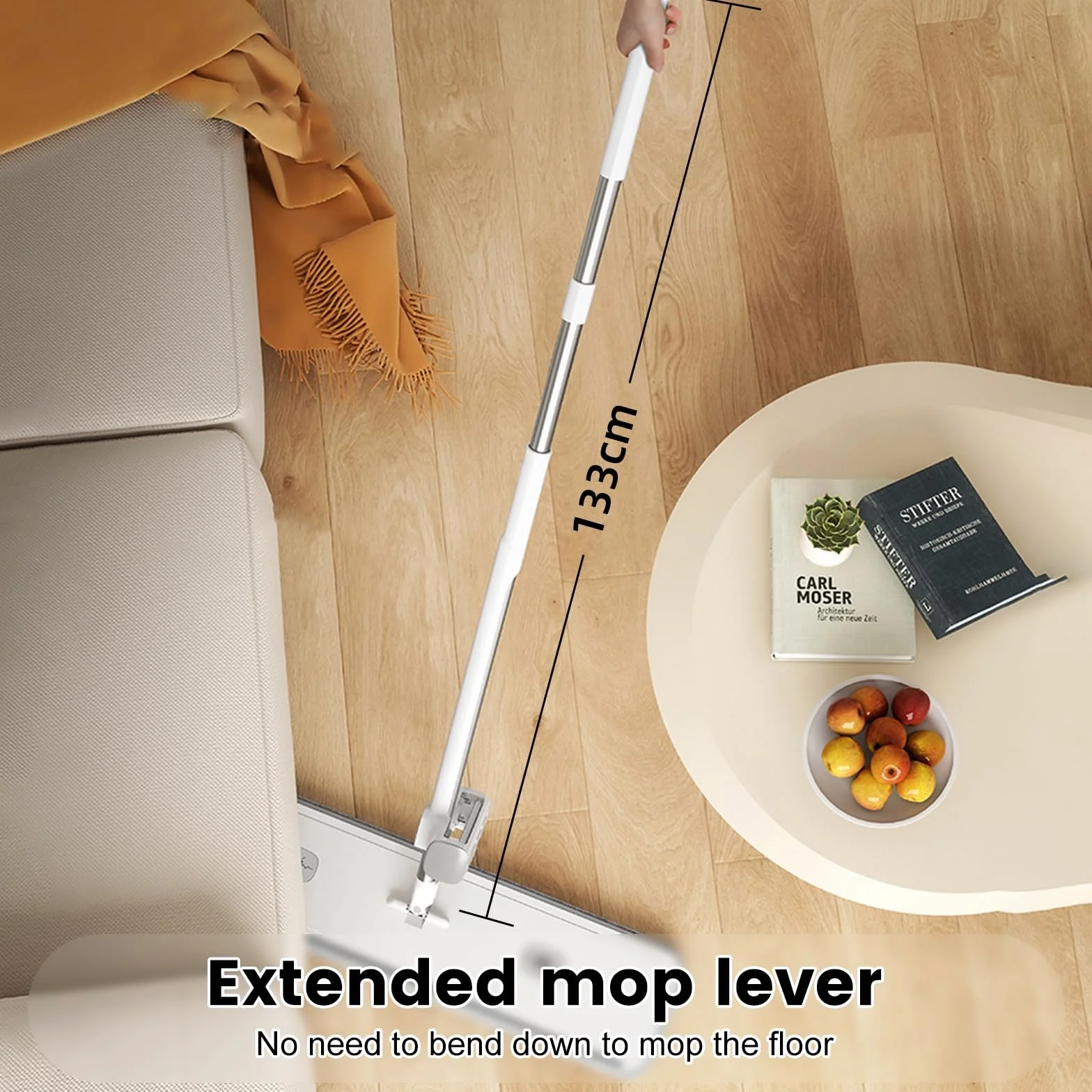 Płaski Mop Do Mycia Podłóg, Samoczyszczący 133 cm, Z Funkcją Skurczową, Obracany o 360°, 5 Ściereczek Z Mikrofibry Do Twardego Drewna, Płytek, Marmuru