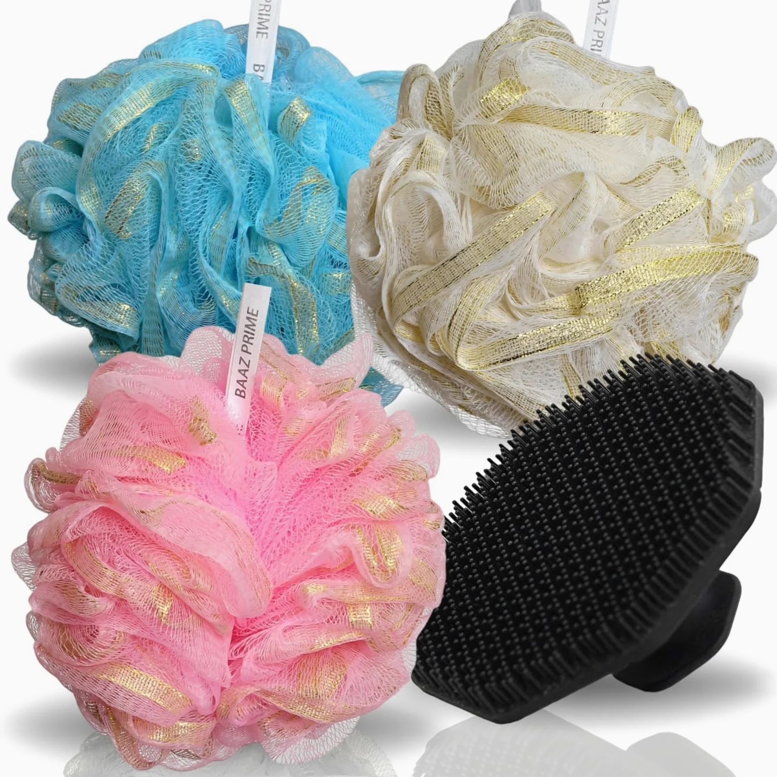 Bardzo duża gąbka Loofah – 75 g luffa prysznicowa premium dla mężczyzn i kobiet z silikonową myjką do twarzy, 3 + 1 złuszczającą gąbką prysznicową Loofa z bogatą pianą głębokie oczyszczanie