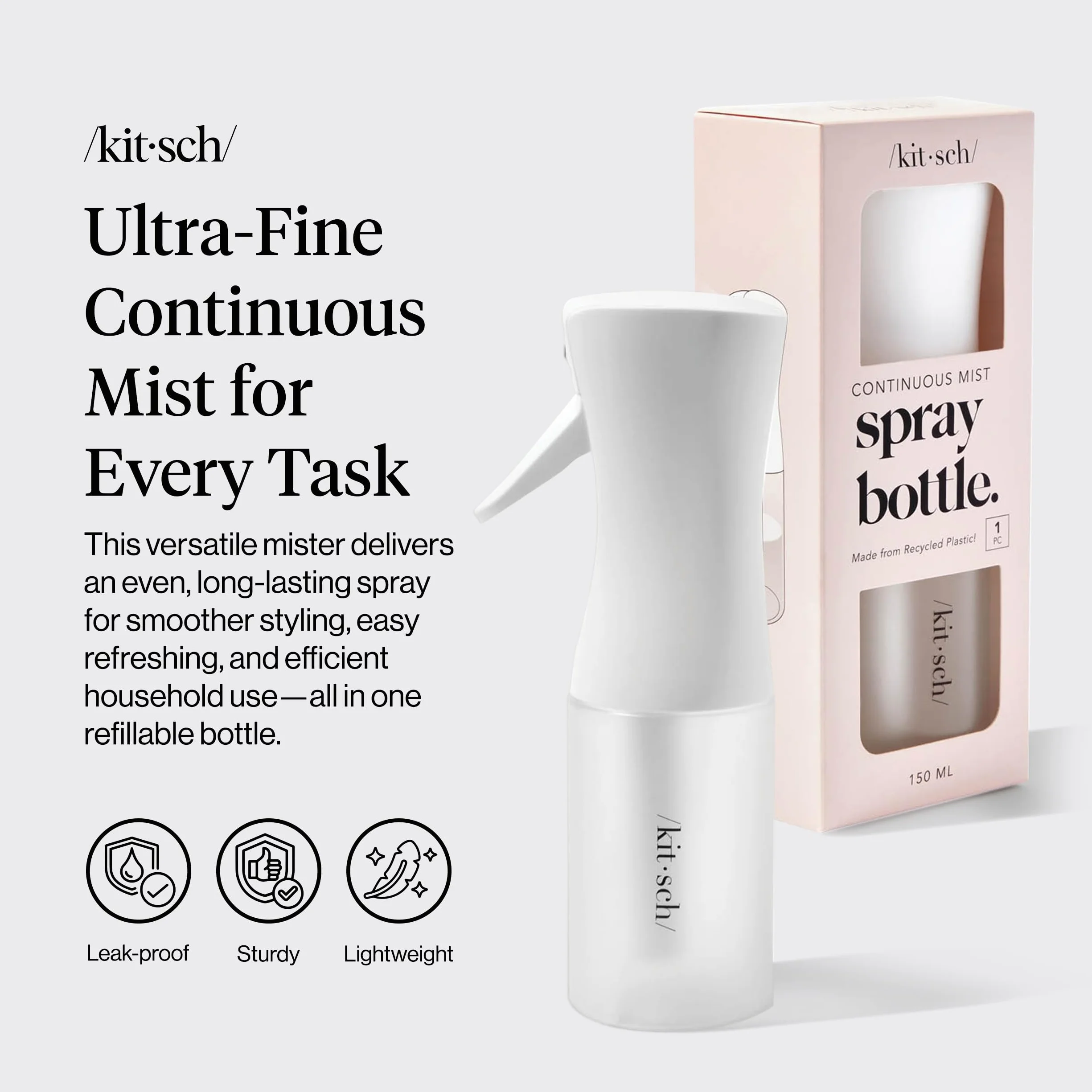 Kitsch, Butelka z rozpylaczem do ciągłej mgły, biała, 1 butelka, 150 ml