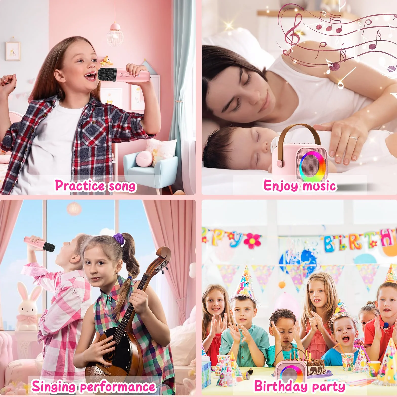 Mikrofon do karaoke dla dzieci, bezprzewodowy Bluetooth, zmieniacz głosu, światła LED, idealny dla dziewczynek w wieku 3 lat