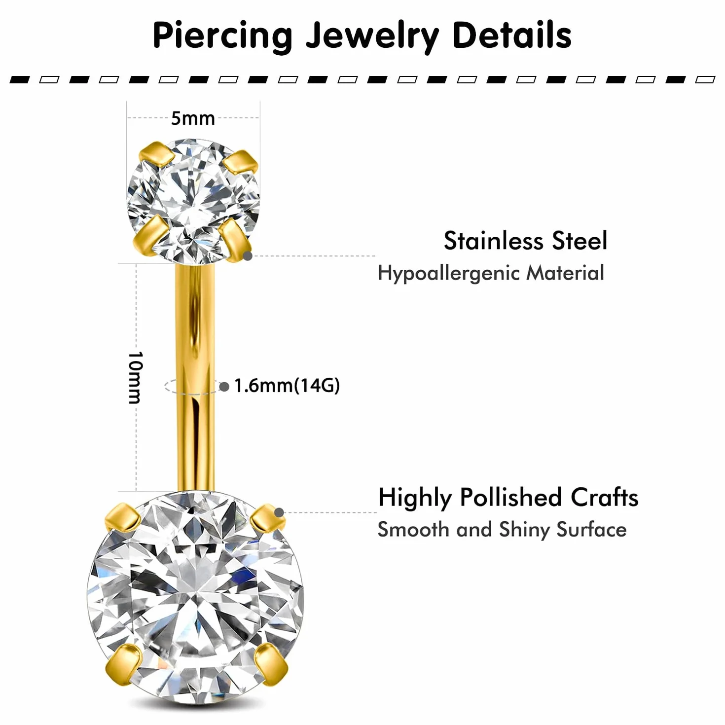 MODRSA 14G Zestaw do przekłuwania pępka z igłami do przekłuwania ciała Profesjonalne narzędzia do piercingu ciała do pępka Biały Diament CZ Banan Piercing