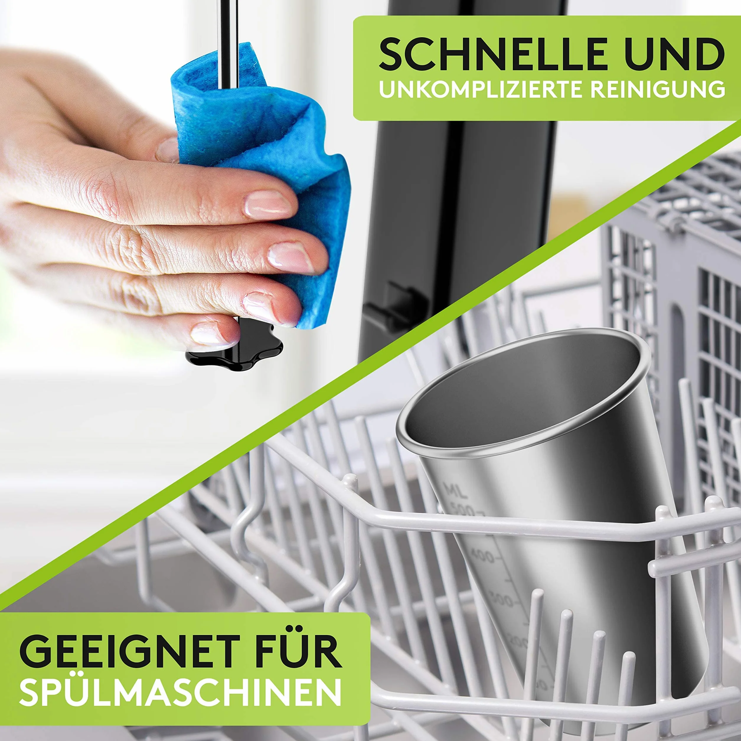 Liebfeld Elektryczny shaker proteinowy – blender ręczny z kubkiem ze stali nierdzewnej o pojemności 500 ml – shake proteinowy i koktajl mleczny, fitness, białko, frappe blender