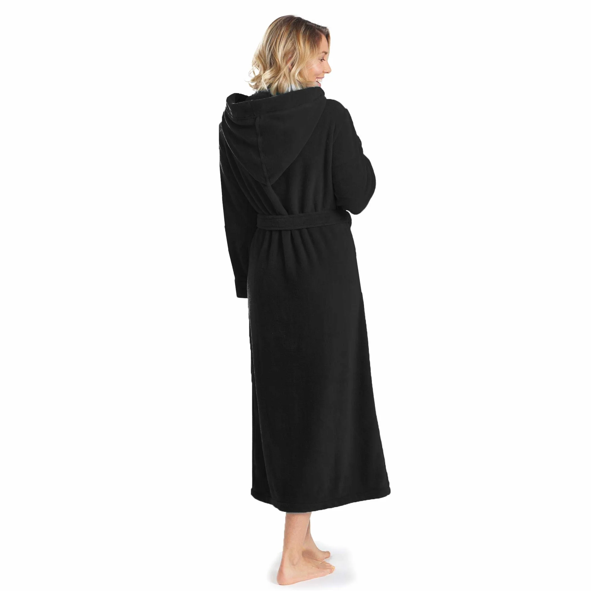 aqua-textil XS-XXXL szlafrok kąpielowy z kapturem, uniwersalny, długie naszyte kieszenie, dla kobiet i mężczyzn, unisex, mikrofibra, przytulny polar Oeko-TEX
