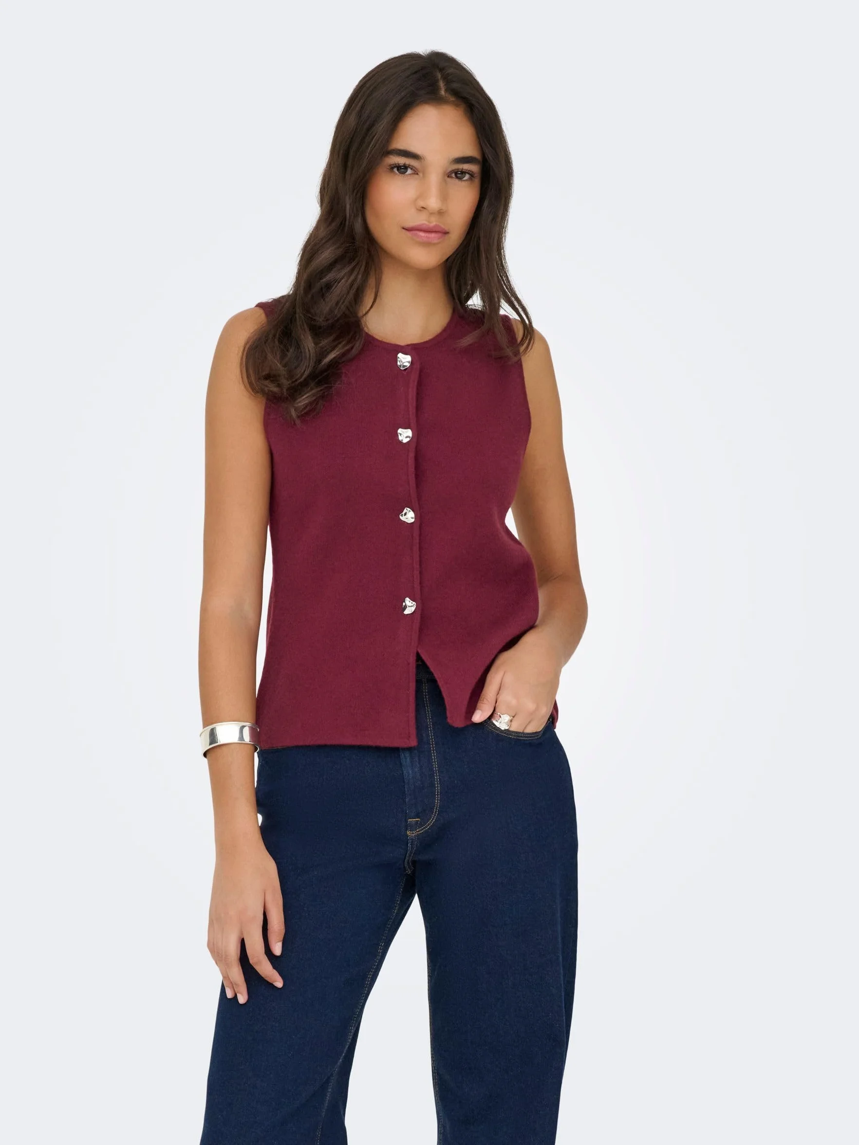 Onlibi Button Sl Vest Cc Knt, Zinfandel, S