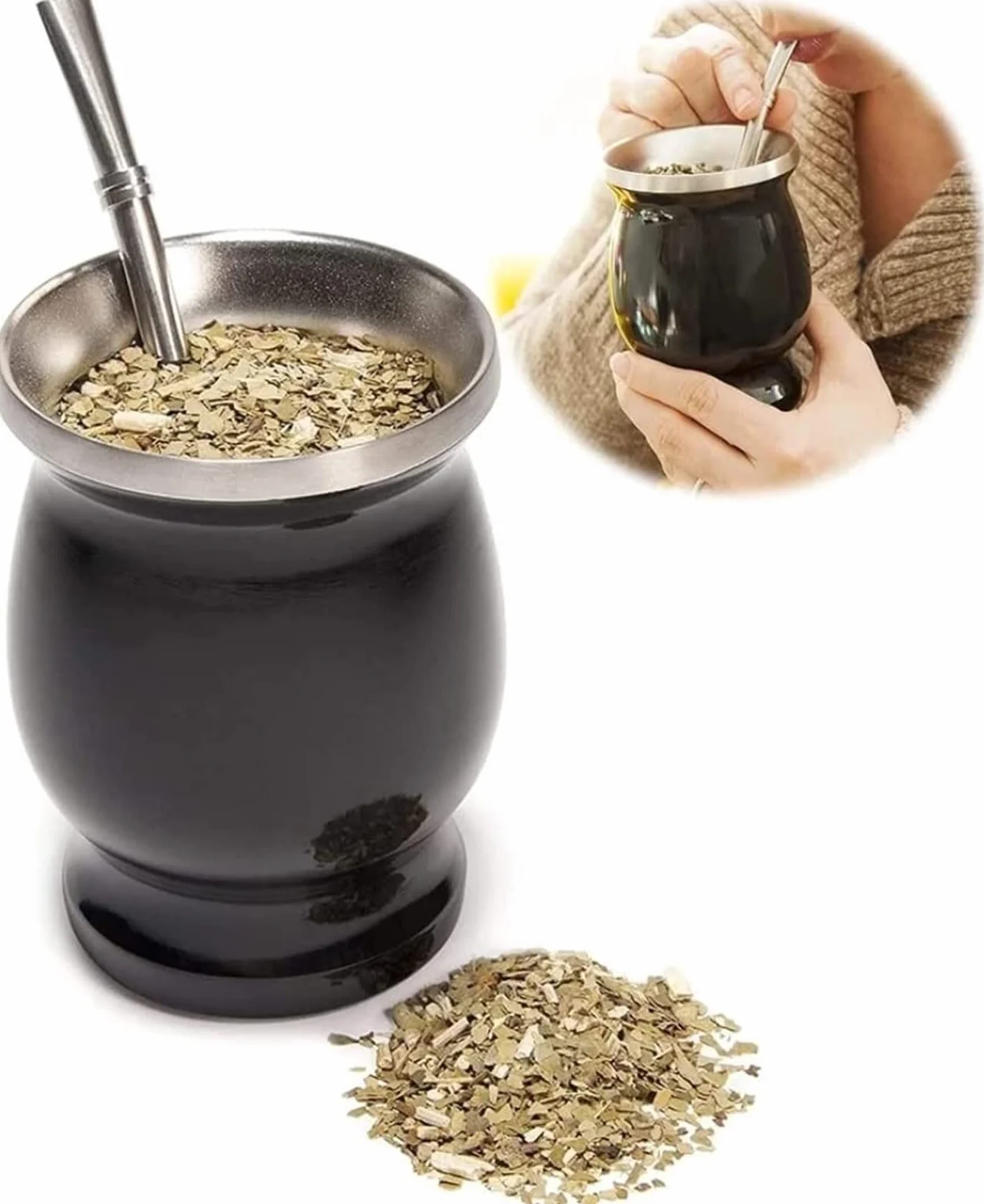Yerba Mate Cup Bombilla zestaw | 237 ml tykwa Yerba Mate | bombilla ze stali nierdzewnej srebrna zakrzywiona słomka bombilla i szczotka do czyszczenia, łatwa w czyszczeniu, tykwa Yerba Mate (niebieska)