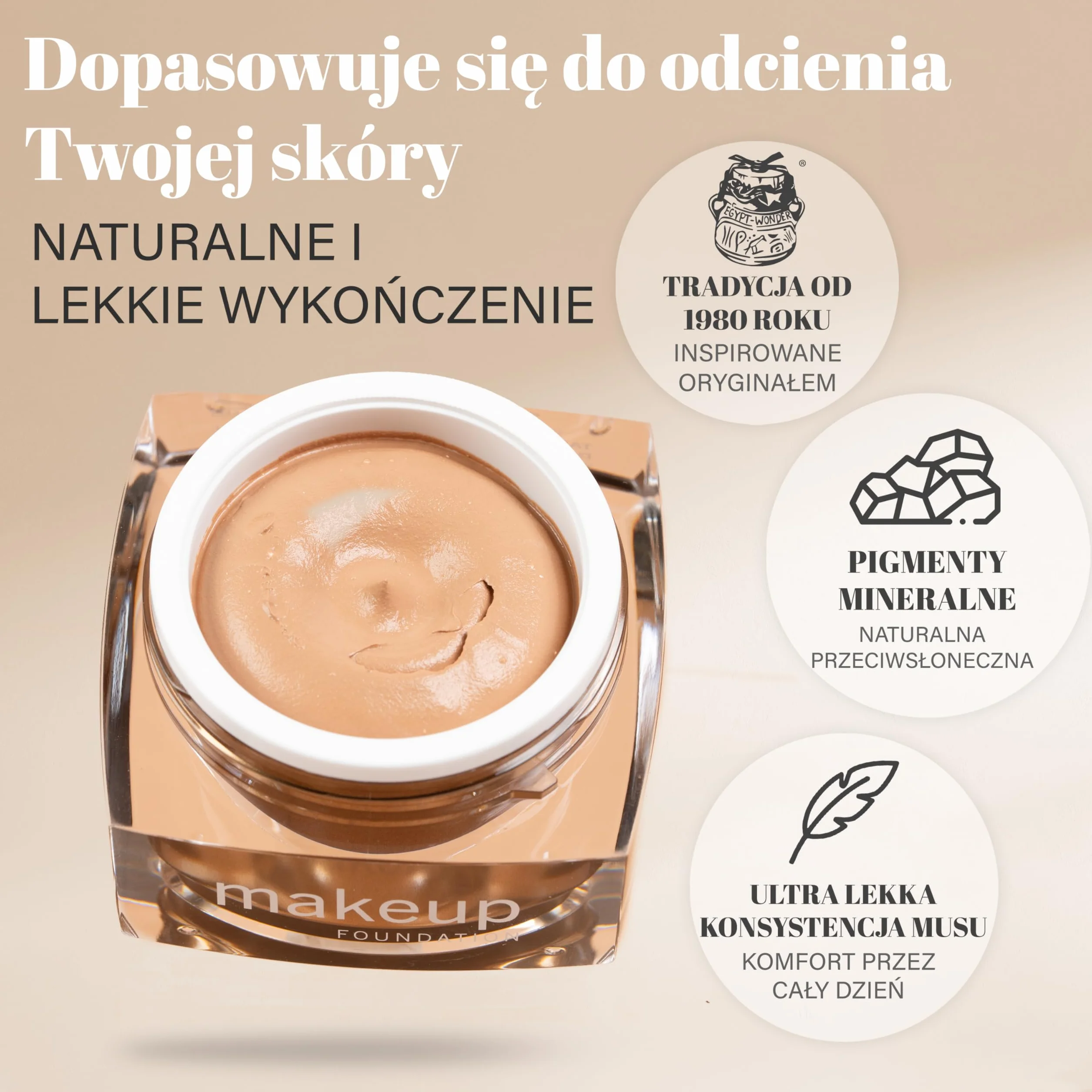 EGYPT-WONDER® Makijaż w musie (30 ml) – 4 w 1: podkład, korektor, makijaż i puder – Beauty Cream dla gładkiej twarzy – kosmetyki do nieskazitelnej cery w jednym kroku!