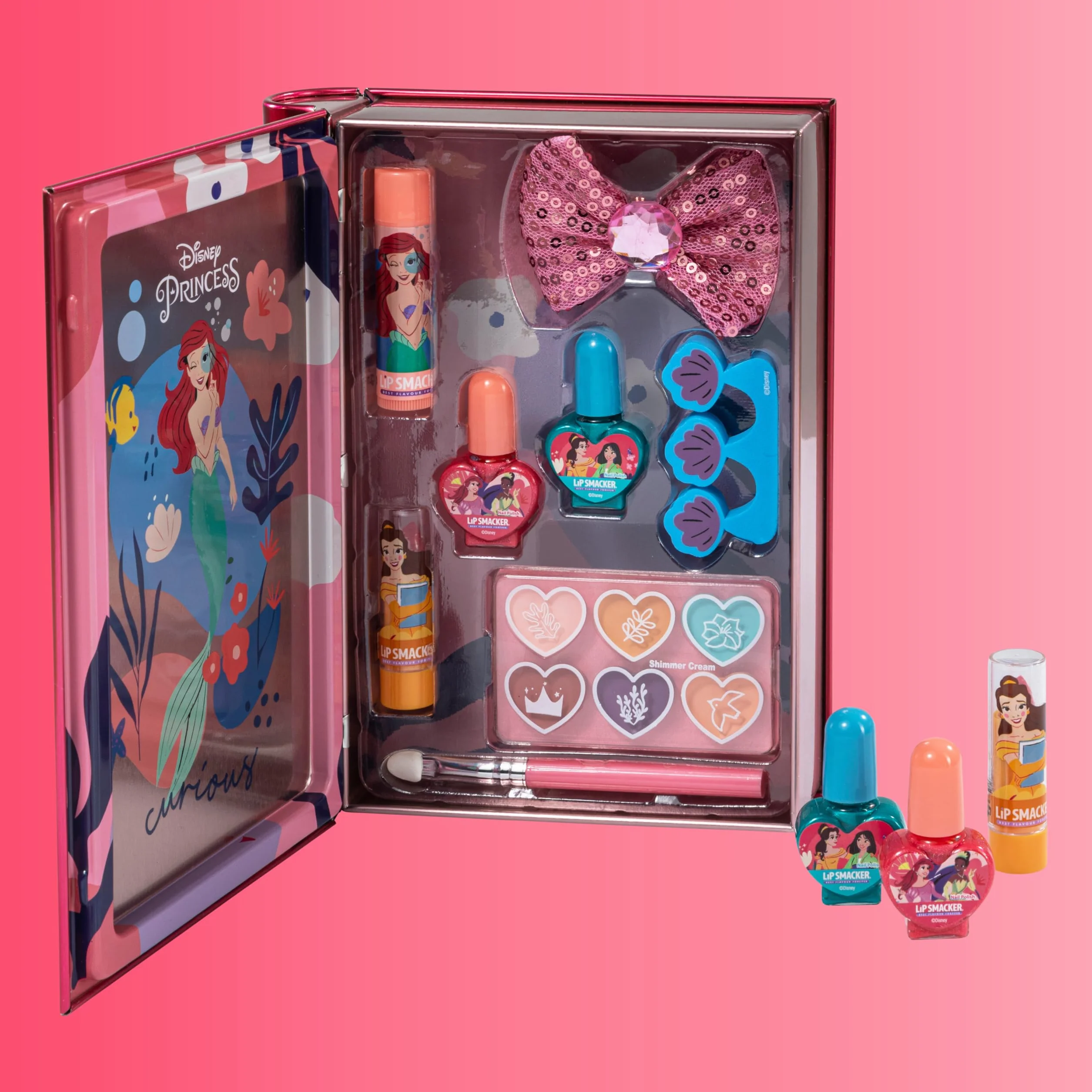 Lip Smacker Disney Beauty Book Tin, Zestaw do Makijażu dla Dziewczynki z Pomadkami, Błyszczykami, Lśniącymi Cieniami do Powiek i Lakierami do Paznokci, w Tym Akcesoria do Włosów i Makijażu