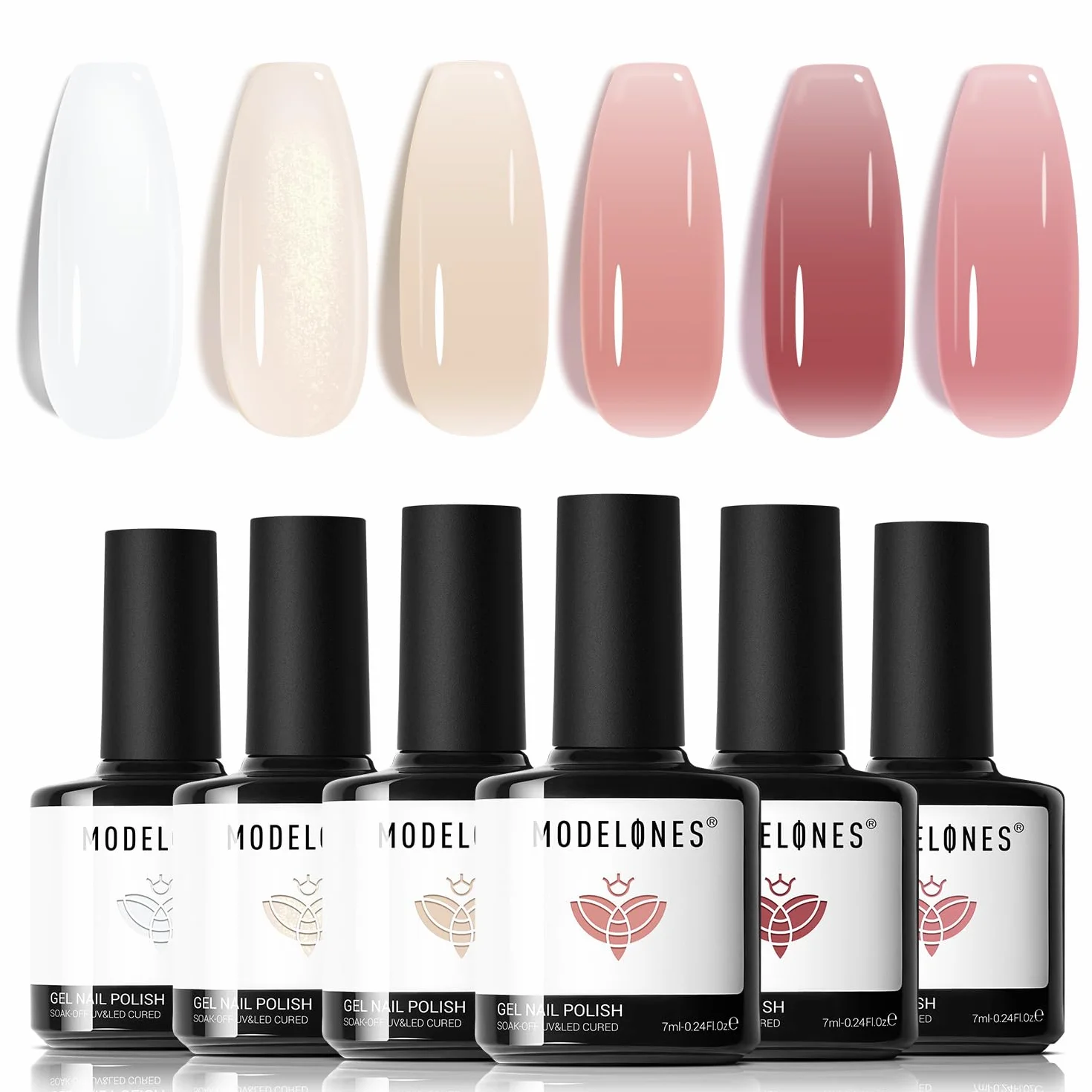 Modelones Zestaw żelowych lakierów do paznokci, 6 kolorów, przezroczysty, różowy, nude-biały, do Starter Nail Art Salon DIY Home, 7 ml