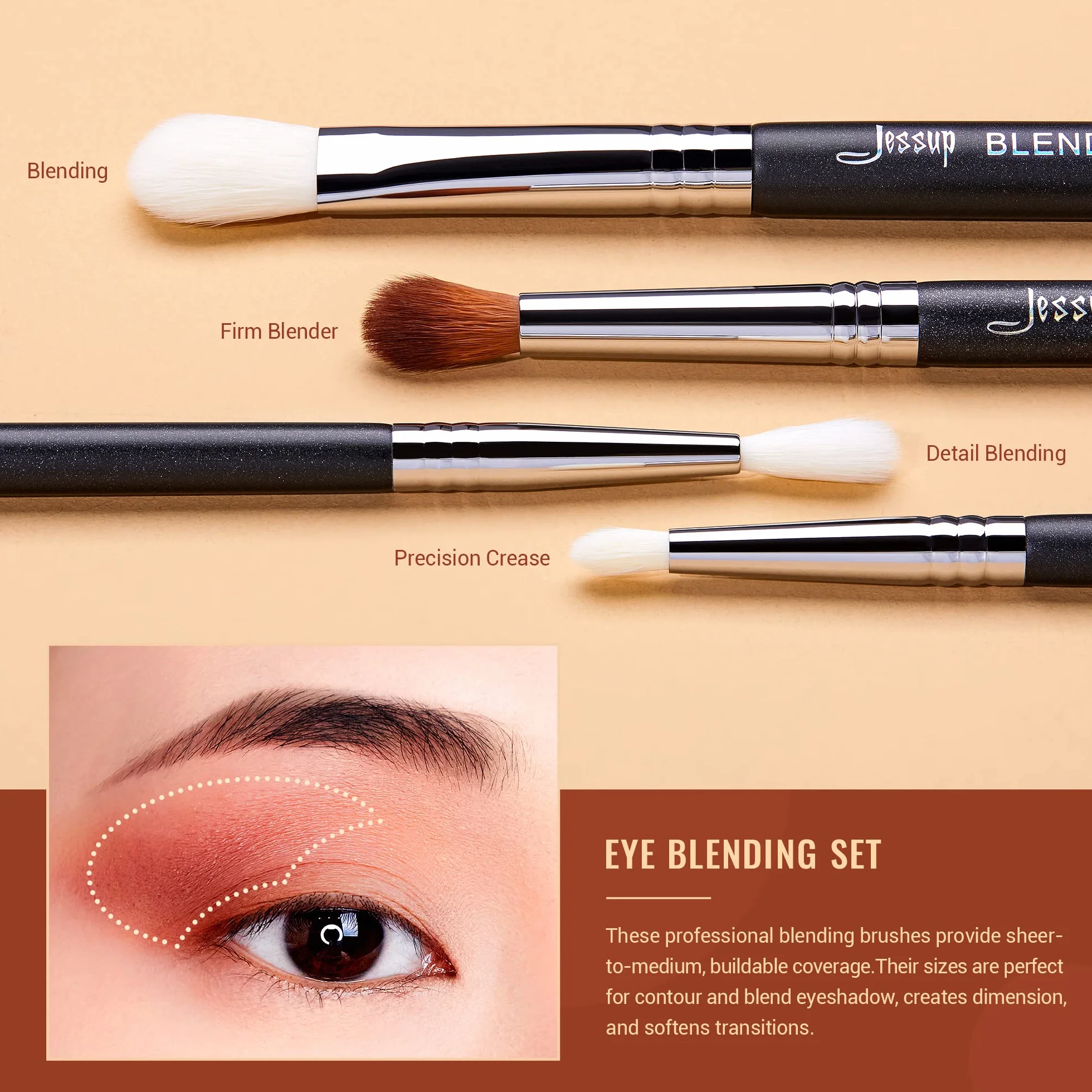 Jessup Pędzle do oczu Profesjonalny zestaw pędzli gradientowych 13 szt. Zestaw pędzli do makijażu oczu Premium Smoky Blender Precision Crease Definer Pencil Black Silver T338