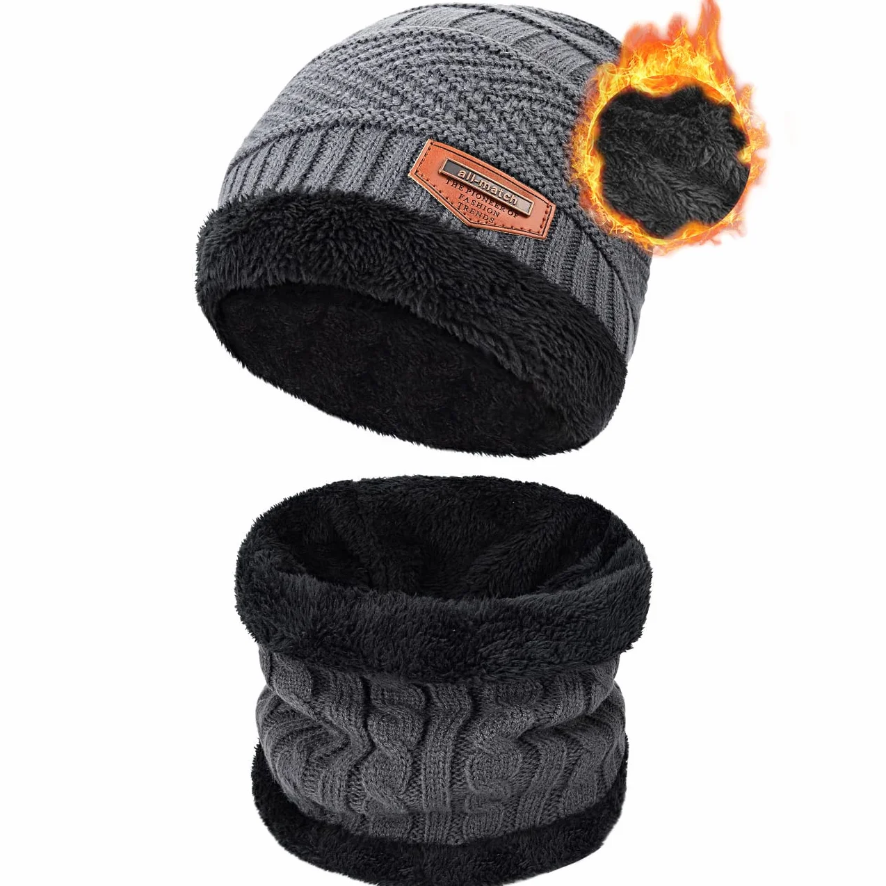 Czapka zimowa i szal Loop, ekran dotykowy, rękawiczki męskie, damskie, ciepła czapka beanie, zestaw zimowy, z podszewką polarową do nart