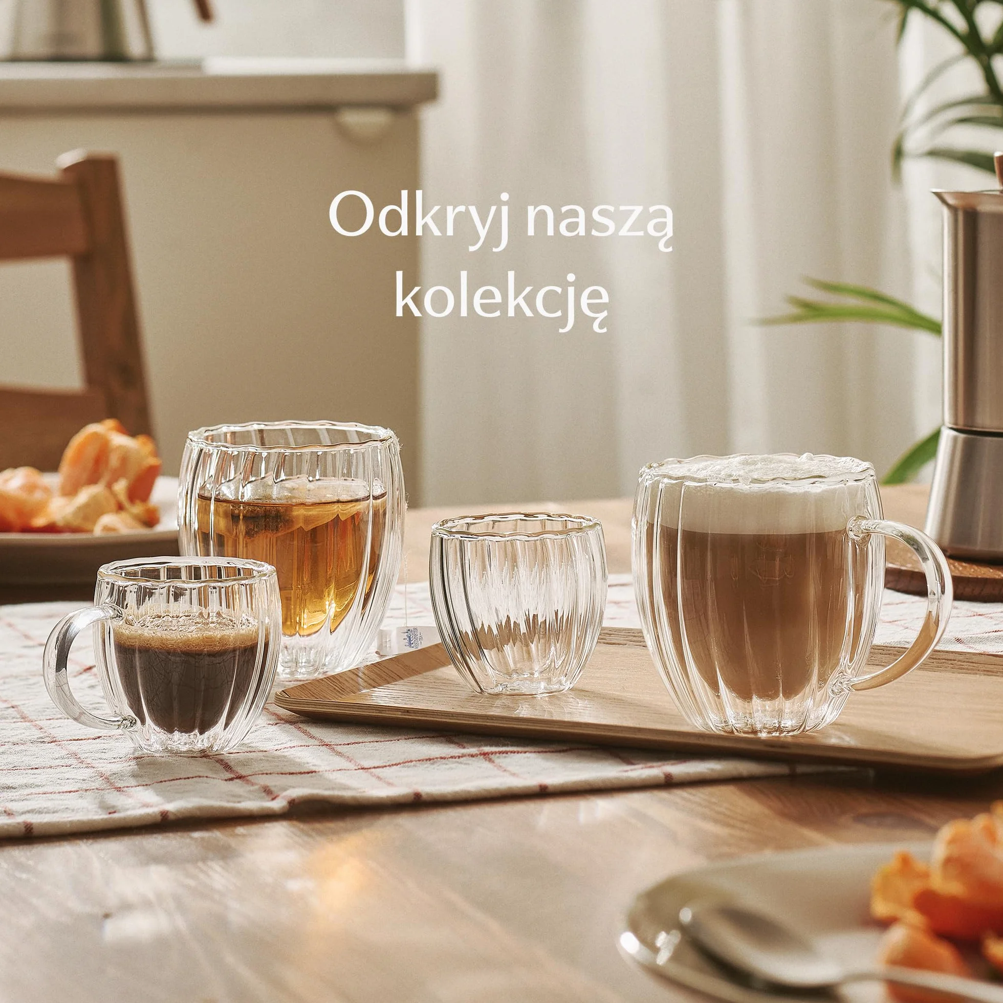 Cosumy Filiżanki do Cappuccino Szklane Dwuścienne - 4szt 230ml - Efekt pływający izolujący ciepło - Żłobkowana konstrukcja - Odporne na ciepło - Można myć w zmywarce