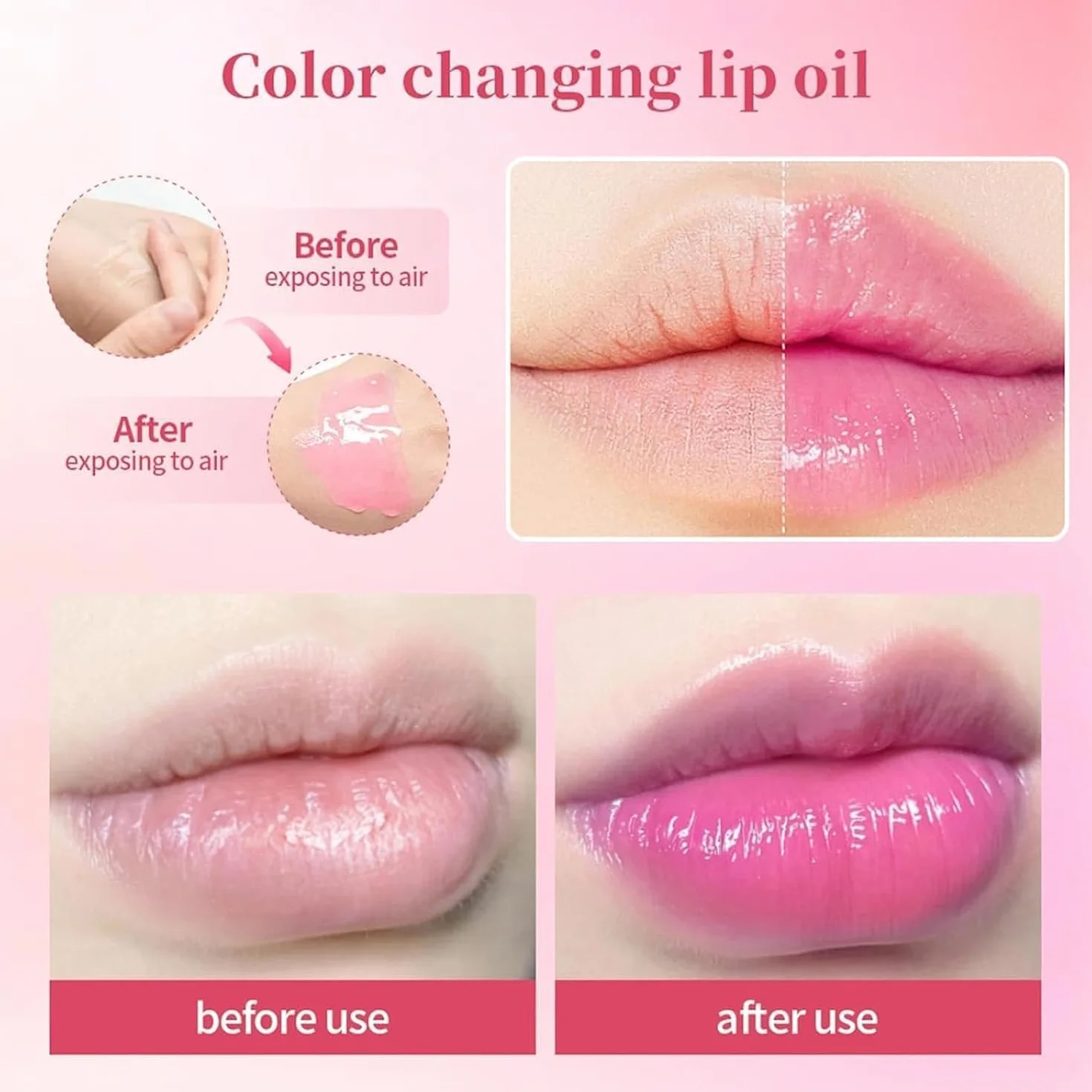 2PCS Pink Lip Serum Plumper, Color Changing Lip Gloss, Pink Lip Serum Plump Gorgeous Glow of Lips, Pink Lip Serum Plumping, Glow Color Changing Lip Oil