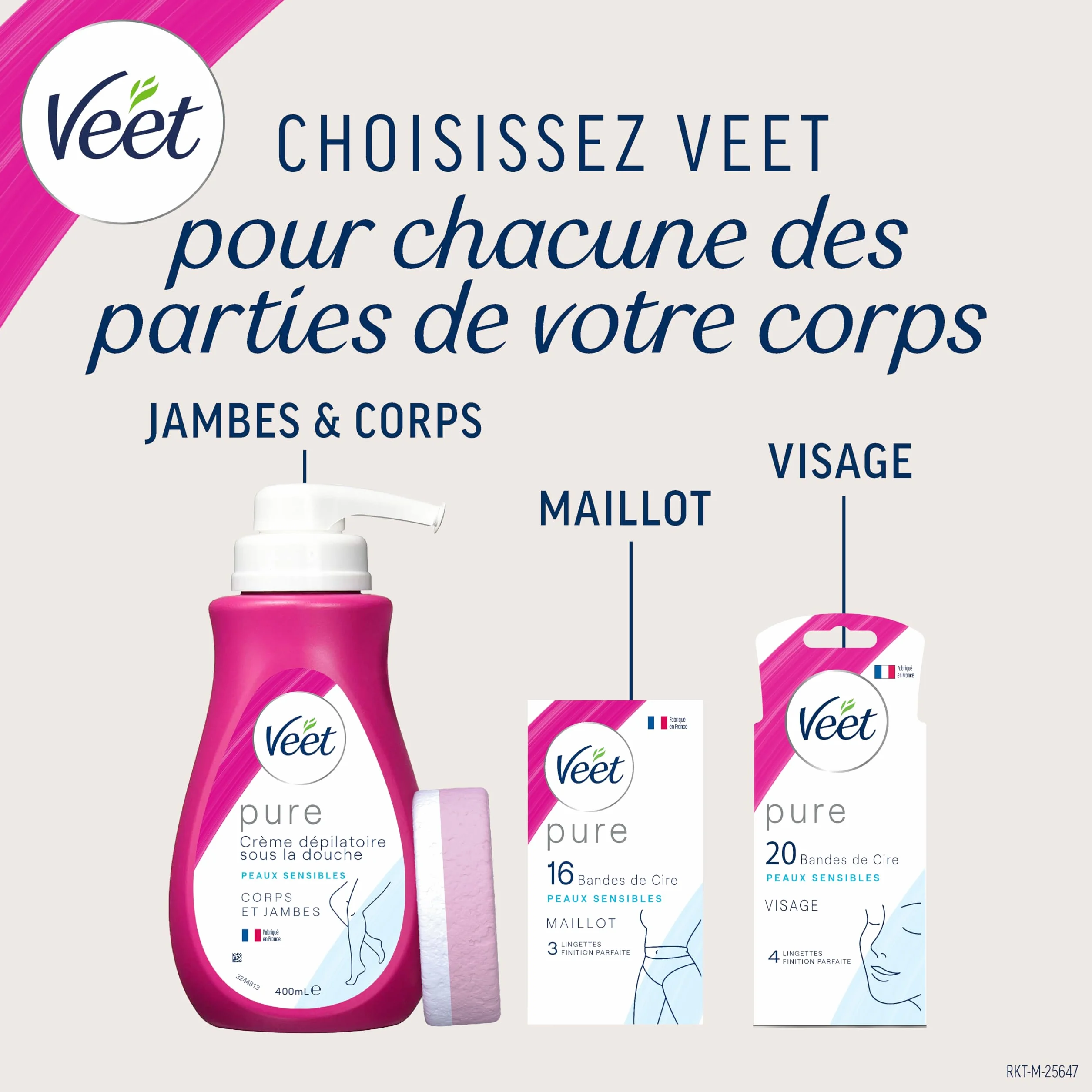 Veet PURE 40 pasków z zimnego wosku do ciała i nóg Skóra wrażliwa Długotrwała depilacja