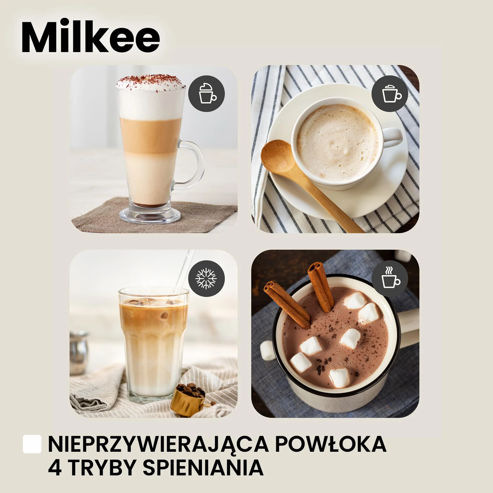 ZEEGMA MILKEE Spieniacz do Mleka Moc 500 W Pojemność 650 ml Spienianie Podgrzewanie Mleka i Zimnej Pianki do Cappuccino, Nieprzywierająca Powłoka, Kawy Latte, Kakao Dotykowy Panel