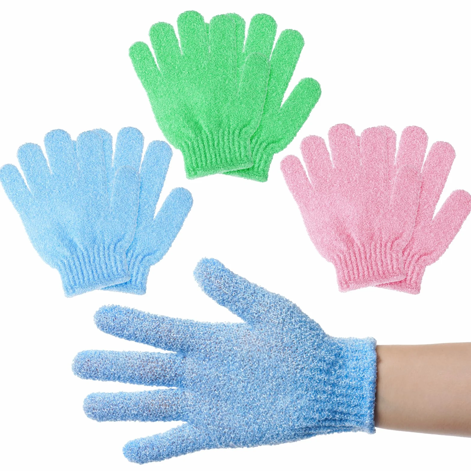 URAQT Bambusowe rękawiczki do peelingu, 6 szt. Rękawica do peelingu ciała, złuszczające rękawice prysznicowe, rękawice złuszczające, rękawice do kąpieli dwustronne peeling wielokrotnego użytku do