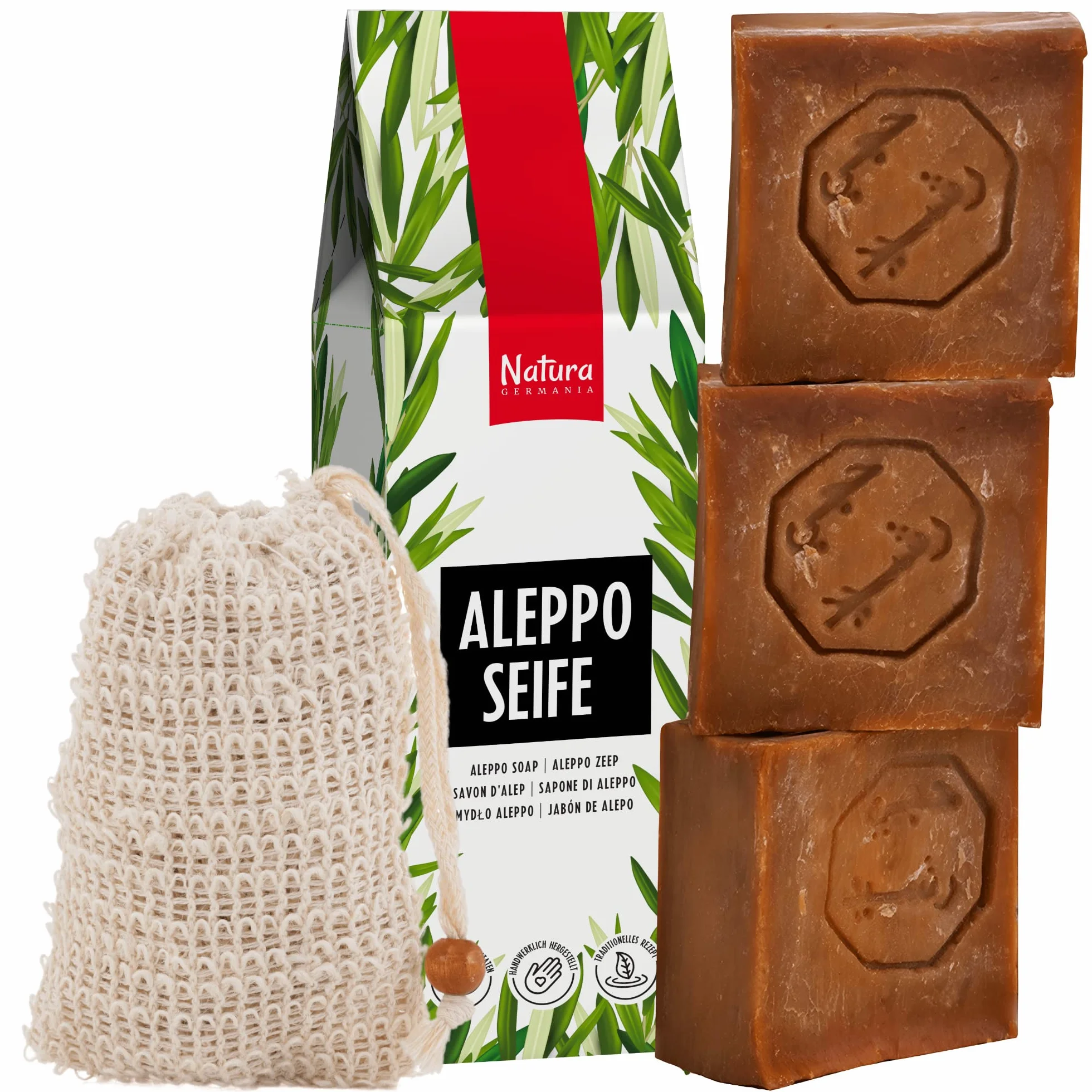 Natura Germania Zestaw 3 oryginalnych mydeł Aleppo 60% oleju z oliwek 40% oleju laurowego 200 g