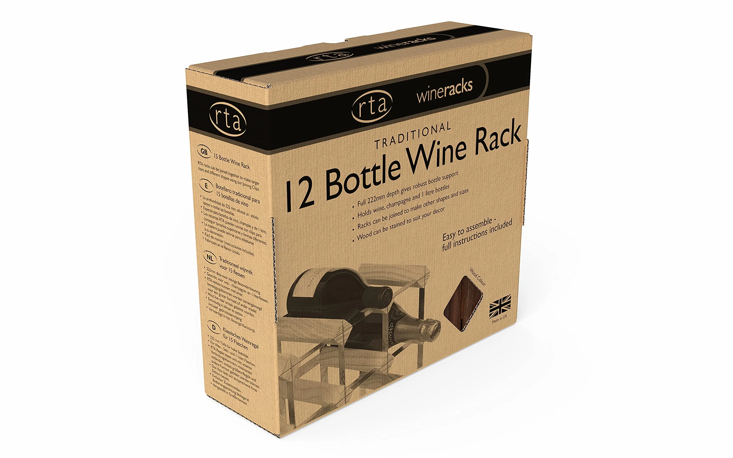 RTA 12 butelek tradycyjny stojak na wino - zestaw ciemna sosna (FSC)