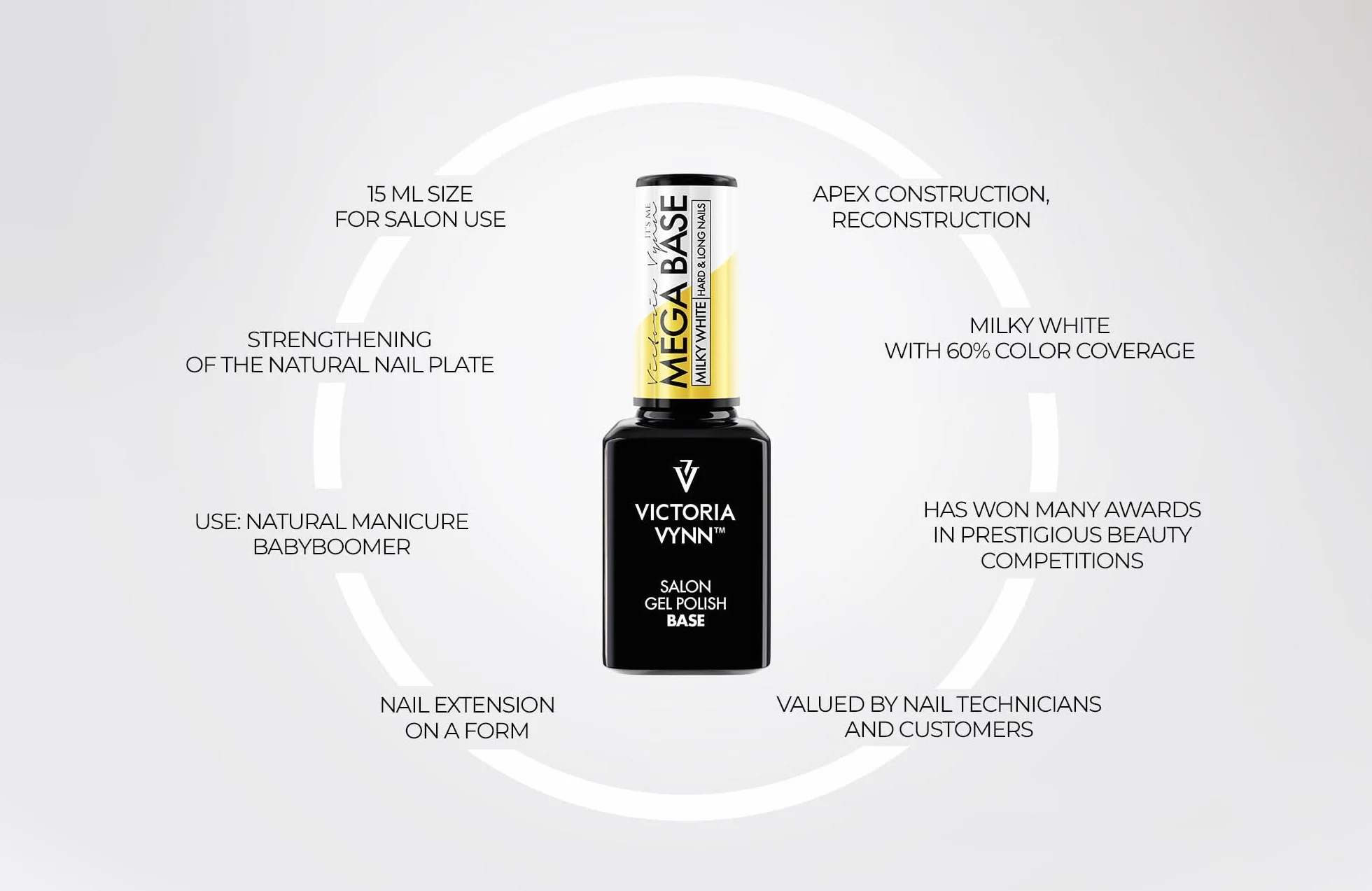 Victoria Vynn Mega Base lakier hybrydowy do twardych i długich paznokci UV LED, hybrydowy lakier żelowy, 15 ml