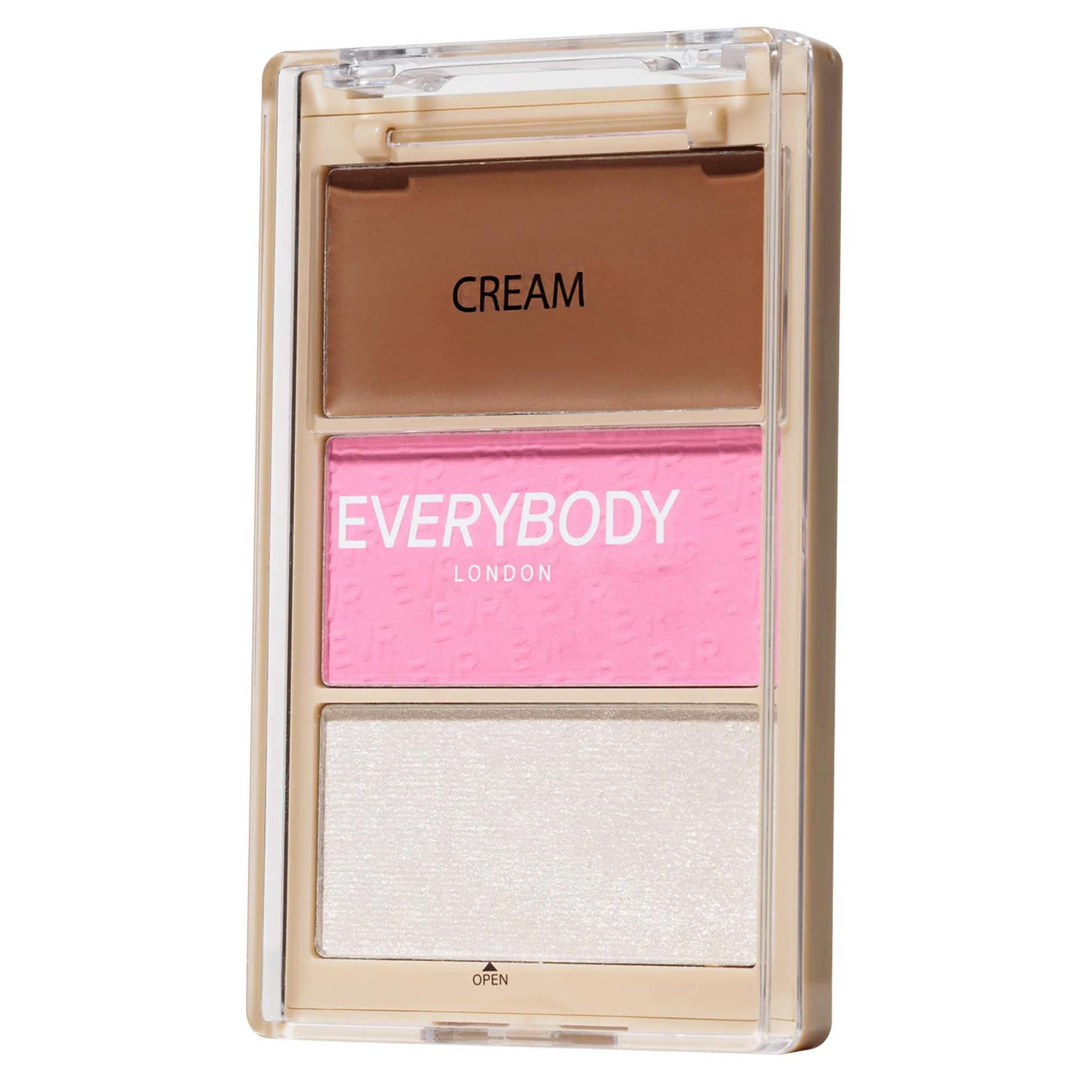 EVERYBODY LONDON Trio Face Blush Me Baby Paleta do konturowania twarzy z wypiekanym różem i rozświetlaczem, kremowym bronzerem Paleta 3w1 do makijażu