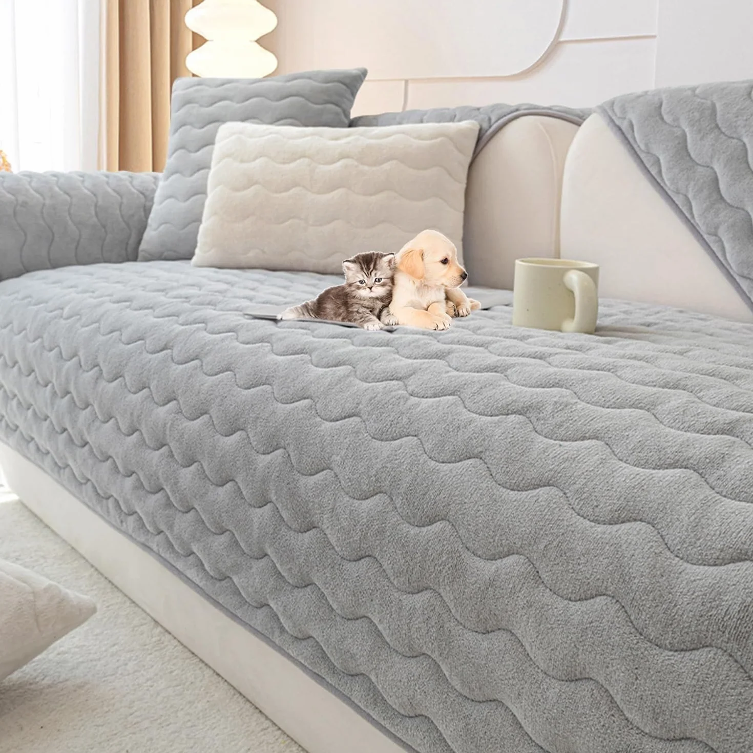 Upgraded Couch Covers - Aksamitna narzuta na sofę Poszewka na sofę segmentową z antypoślizgowym dnem Super miękki, ciepły ochraniacz na meble dla zwierząt domowych 1-3 miejsca Pokrowiec na sofę antypo