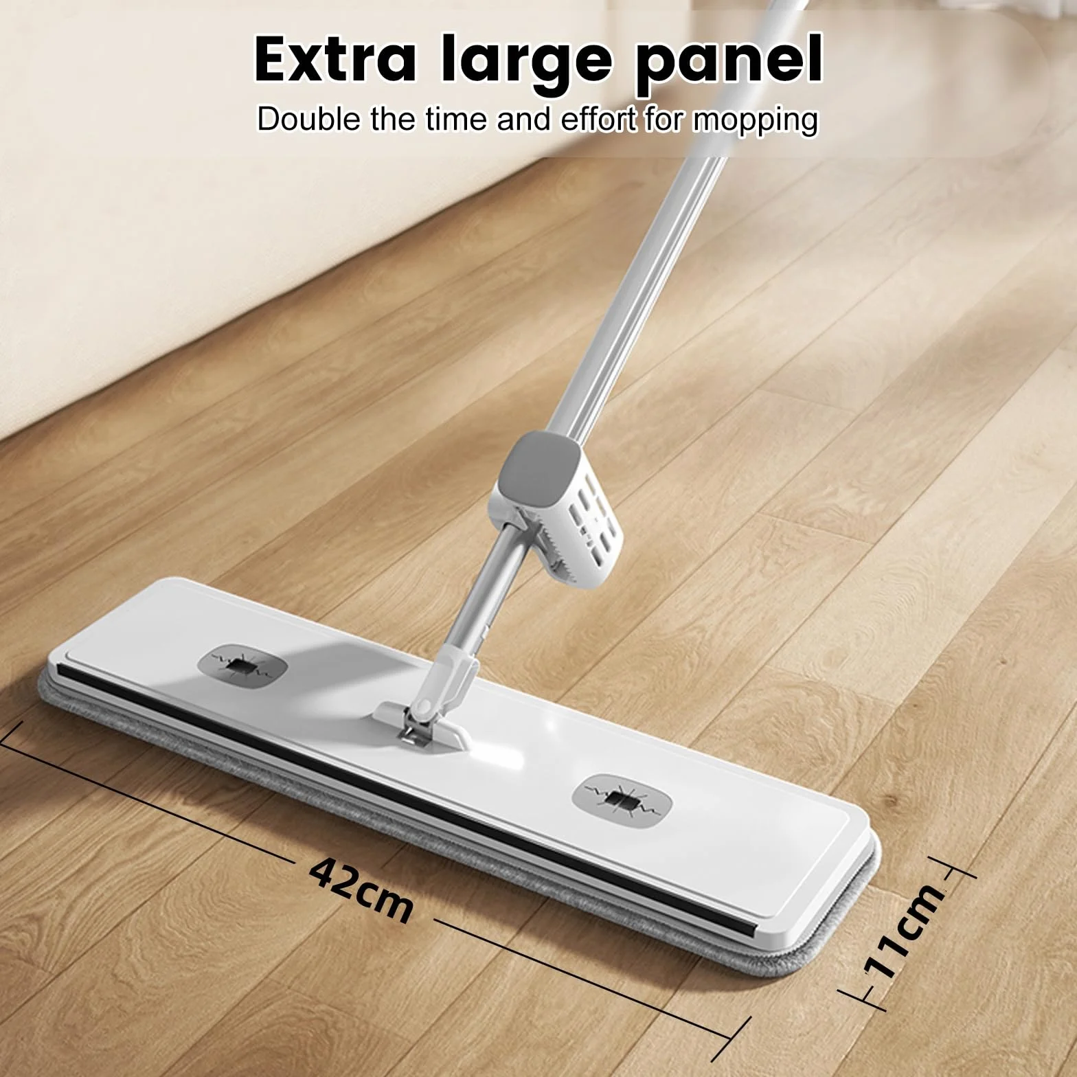 Płaski Mop Do Mycia Podłóg, Samoczyszczący 133 cm, Z Funkcją Skurczową, Obracany o 360°, 5 Ściereczek Z Mikrofibry Do Twardego Drewna, Płytek, Marmuru