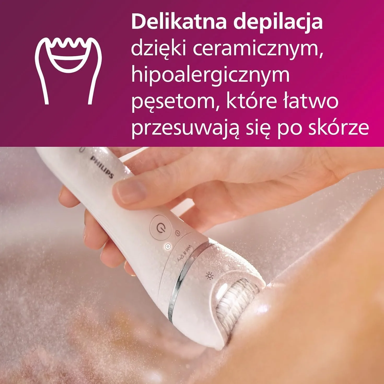 Philips Depilator z serii 8000, bezprzewodowy depilator na mokro i na sucho do nóg i ciała, z 6 akcesoriami, trymerem i szczoteczką złuszczającą, model BRE715/00