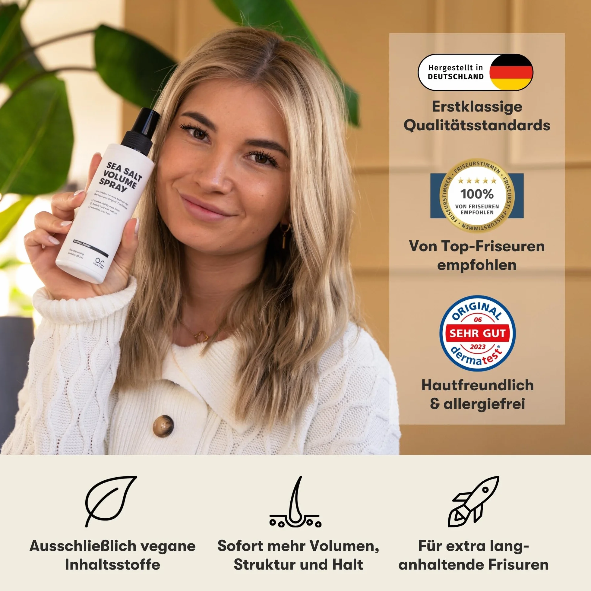 O.C. HAIRCARE Sól morska w sprayu do włosów – 30 dni testowania bez ryzyka – zwiększenie objętości i wyczucia włosów – 100% wegański