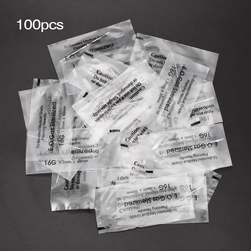 ATOMUS igły do piercingu sterylizowane 100 szt. 12G 14G 16G 18G 20G stal nierdzewna