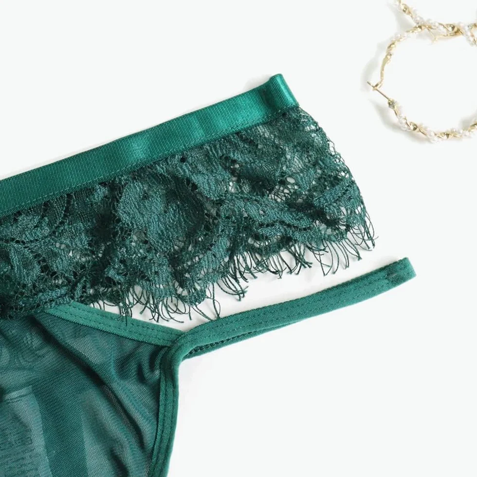 Zestaw bielizny damskiej 3-częściowy seksowny biustonosz do pończoch i stringi Babydoll koronkowa bielizna nocna przezroczysta bielizna zestaw bez rajstop