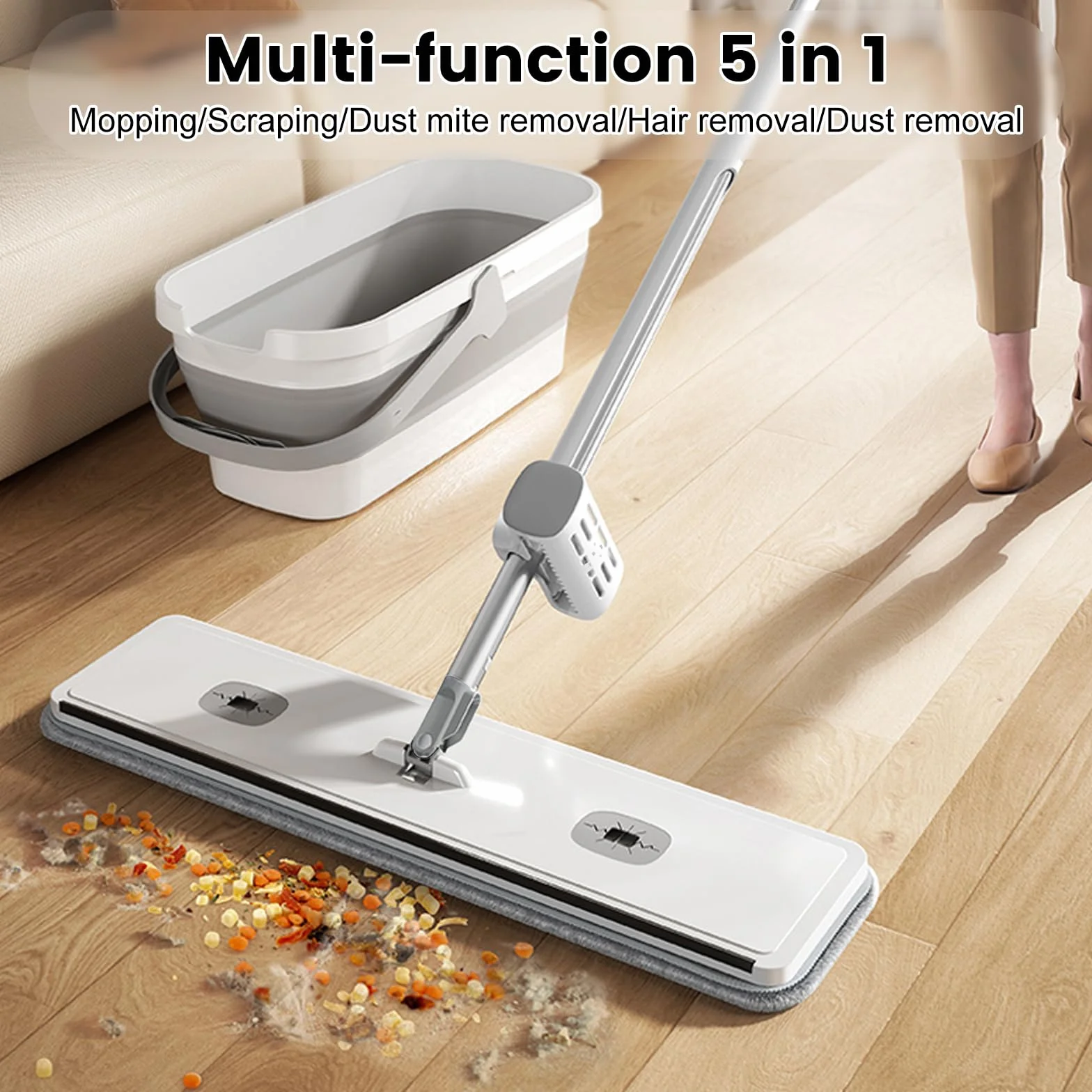 Płaski Mop Do Mycia Podłóg, Samoczyszczący 133 cm, Z Funkcją Skurczową, Obracany o 360°, 5 Ściereczek Z Mikrofibry Do Twardego Drewna, Płytek, Marmuru