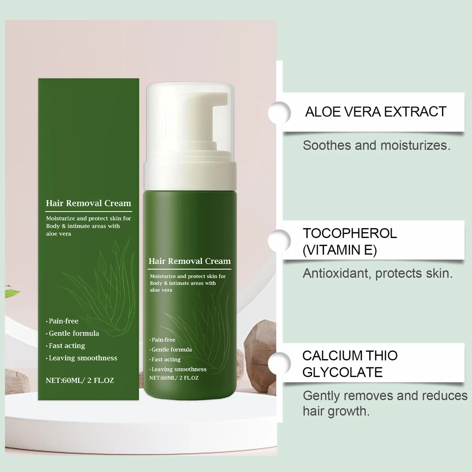 Krem do depilacji ciała | 60ml nawilżający i przenośny balsam do depilacji nóg | dla wszystkich rodzajów skóry Mężczyźni Wrażliwe Bikini Nogi Codzienne domowe na zewnątrz