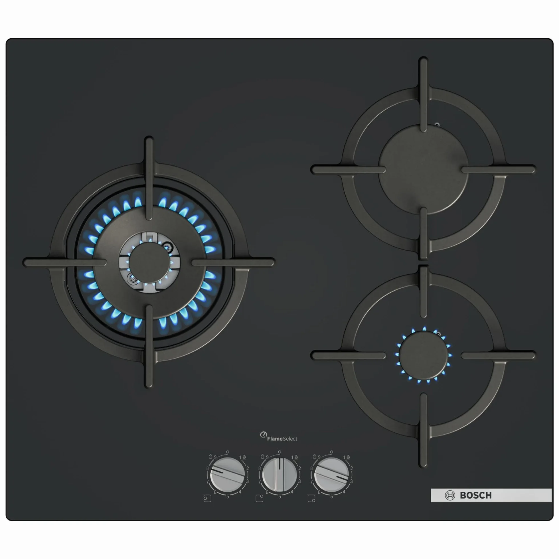 Bosch - Płyta gazowa, seria 6, 3 strefy gotowania, FlameSelect, GasStop, czarny, PPC6A6I10