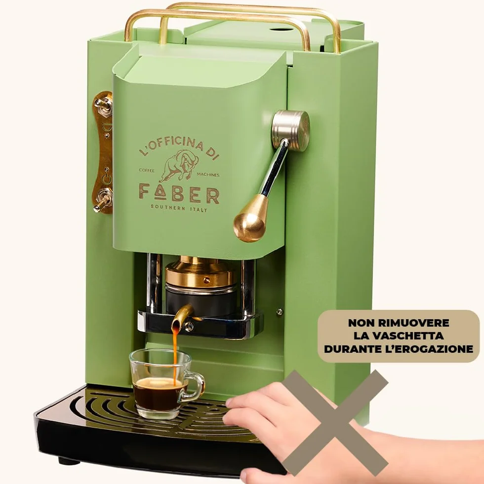Faber Ekspres do kawy | model Pro Deluxe | Ekspres do kawy ESE 44 mm | wersja powlekana mosiądzem | regulowana prasa do padów z mosiądzu | standardowy zawór elektryczny (neonowa zieleń)