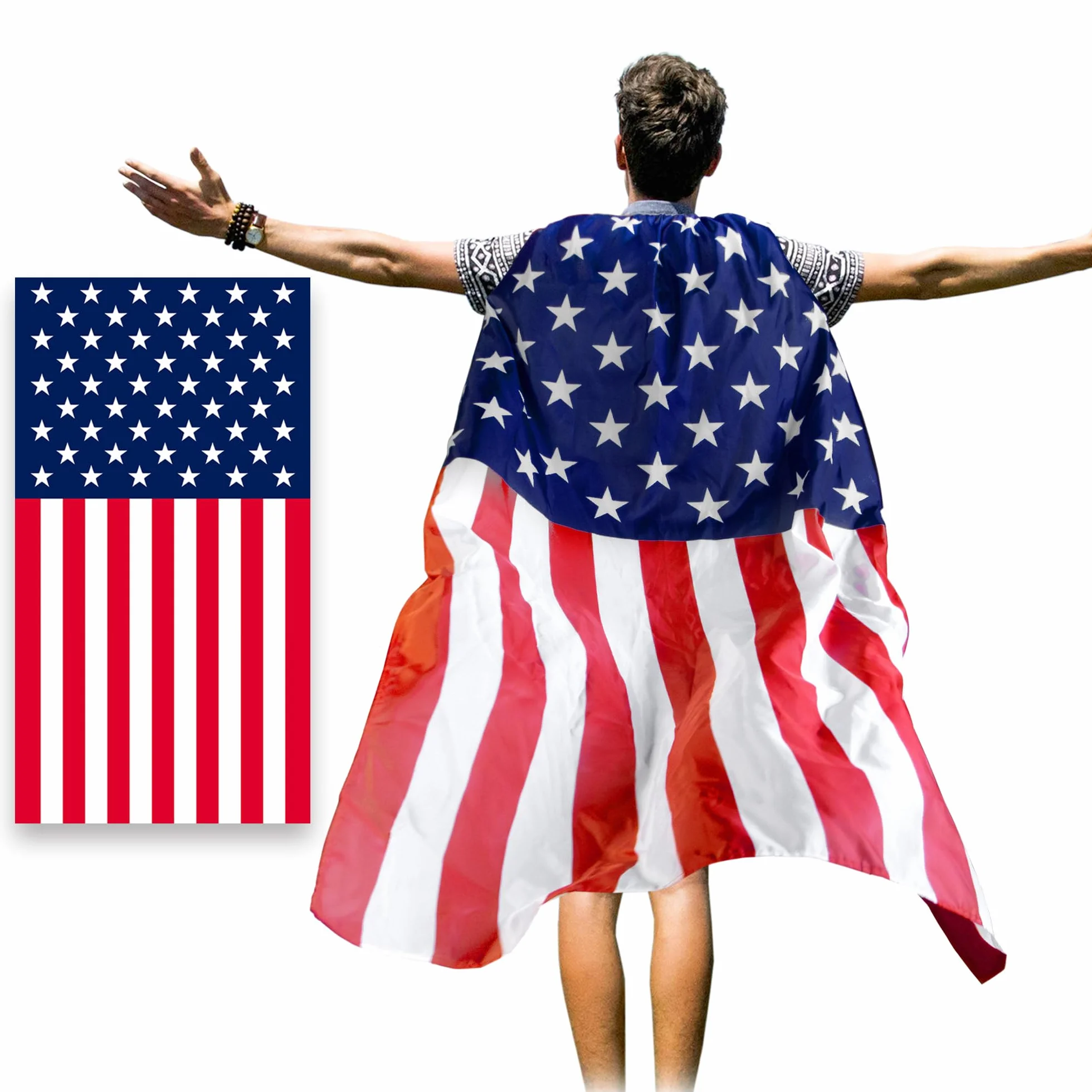 Anley American Flag Cape 3 x 5 FT - Peleryna z flagą USA na Dzień Niepodległości, 4 lipca, obchody Dnia Pamięci - Płaszcz z flagą patriotyczną dla dorosłych i dzieci