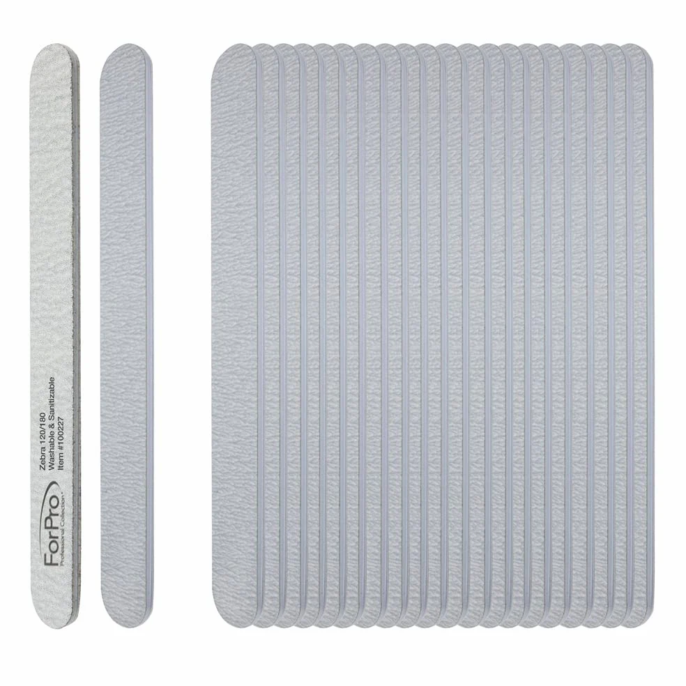 ForPro płyta piankowa zebra, ziarnistość 120/180, dwustronny pilnik do manicure, dł. 18 cm x 0,5 cm szer. 50 szt