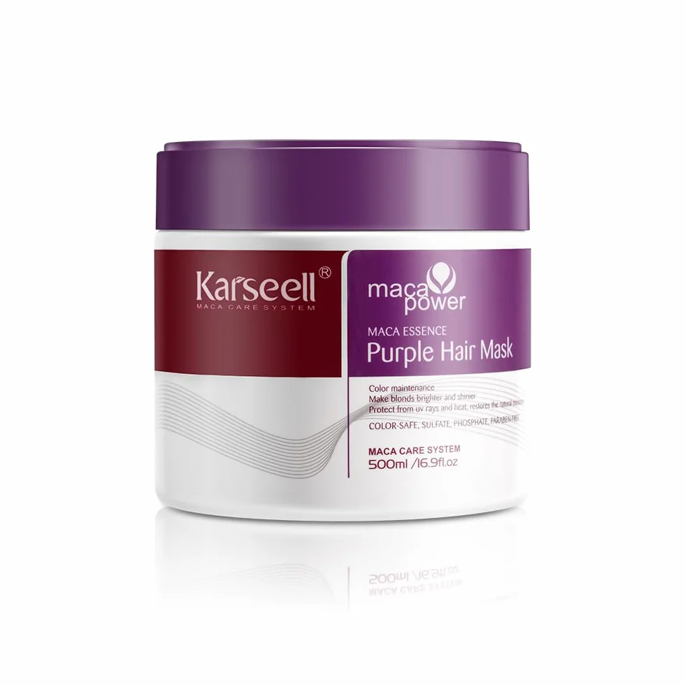 Karseell Purple Hair Mask 500ml Neutralizuje Mosiężne i Żółte Odcienie dla Blond Srebrnych Siwych Rozjaśnianych Włosów