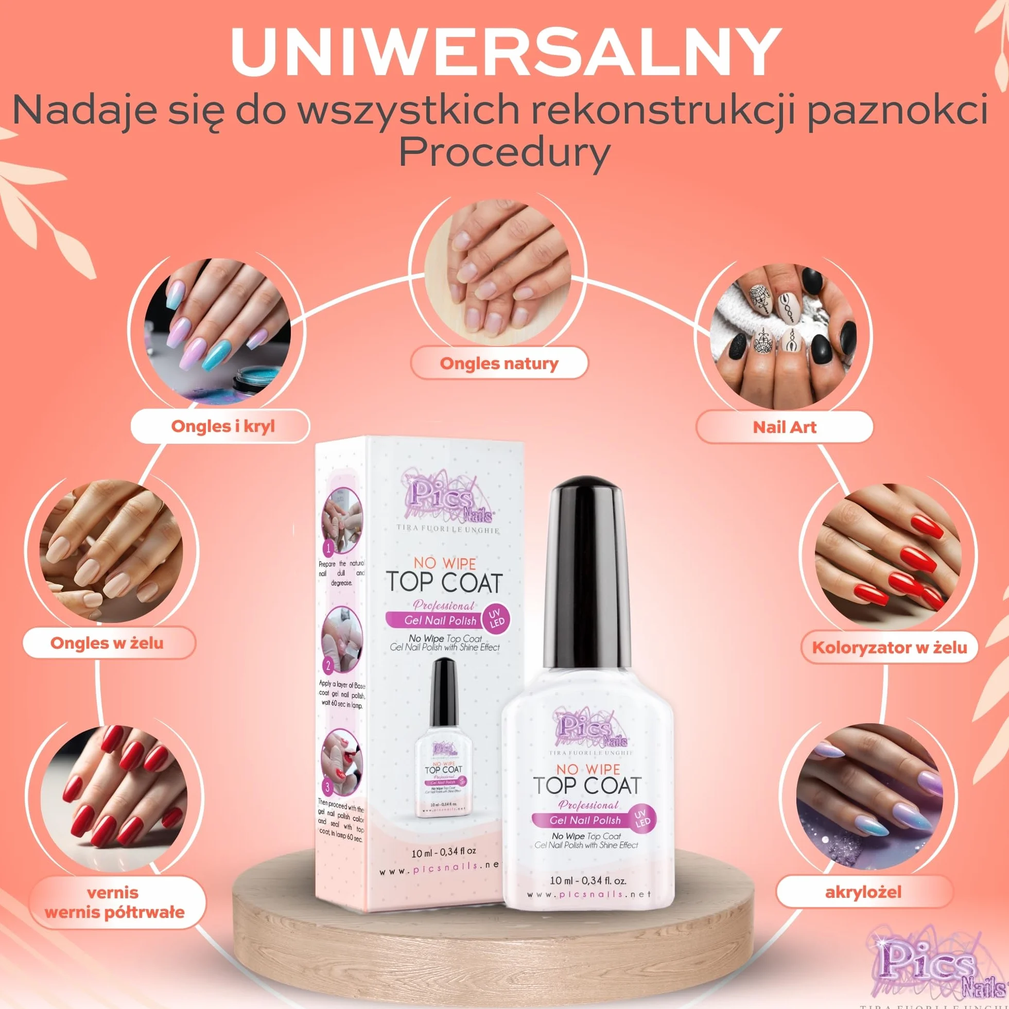 Żelowy lakier do paznokci Top Coat No Wipe 10 ml UV LED przezroczysty uszczelniacz połysk