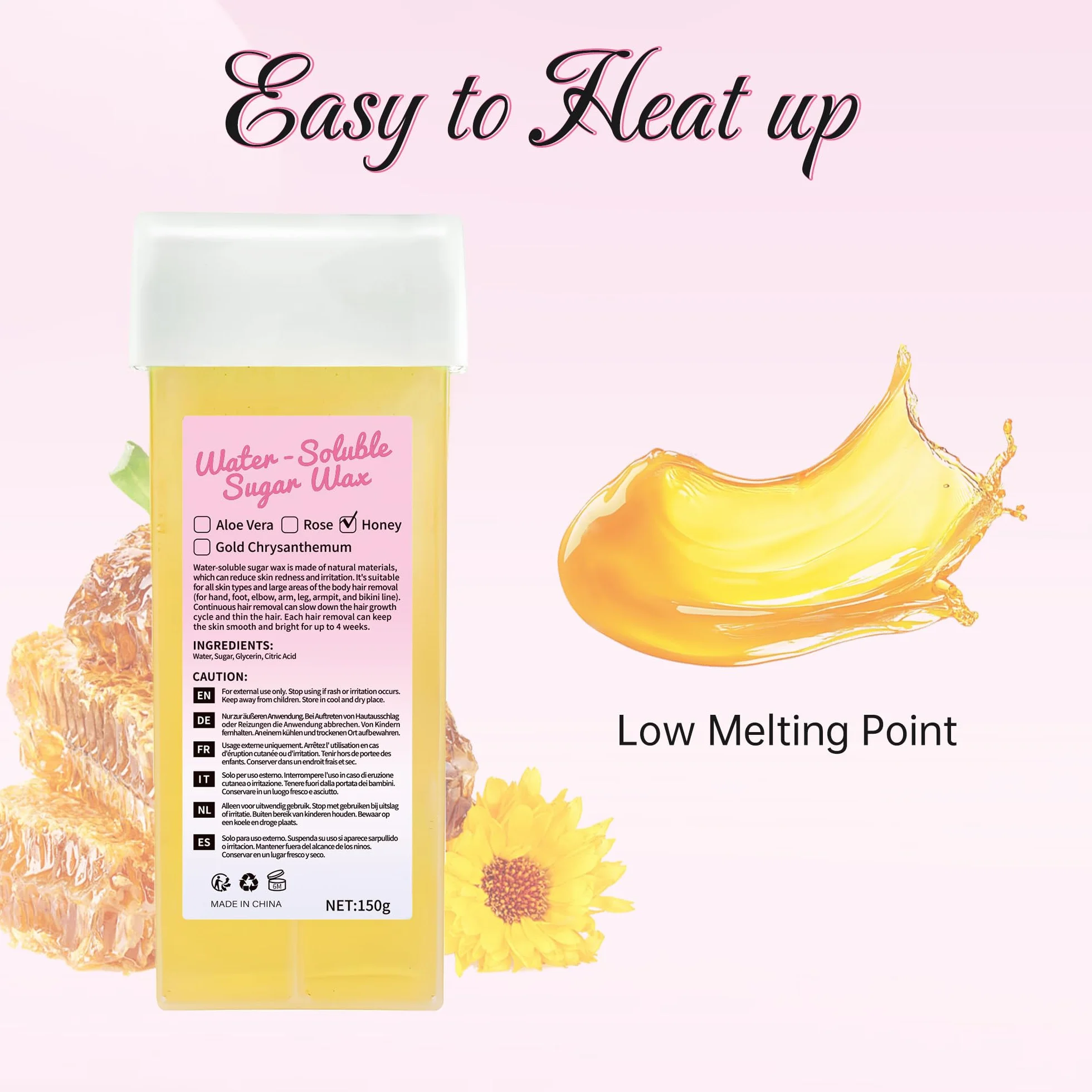 Beauty7 Zestaw wkładów woskowych Roll-on Wax, wkłady woskowe, wkłady z gorącym woskiem, do usuwania włosów pod pachami, okolice intymnej, nóg i klatki piersiowej, 3 sztuki x 150 ml
